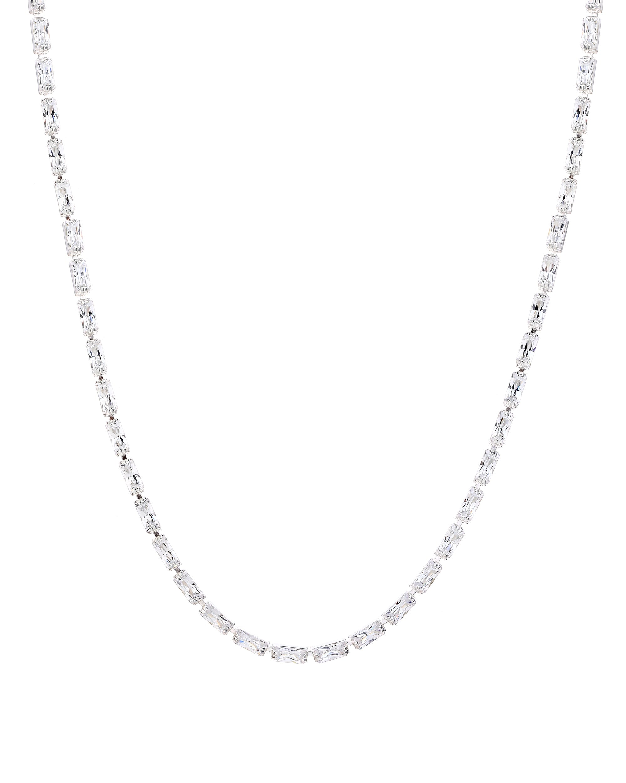 Collar tenis 15x3mm baguette con circonia blanca de 40+5cm en plateado