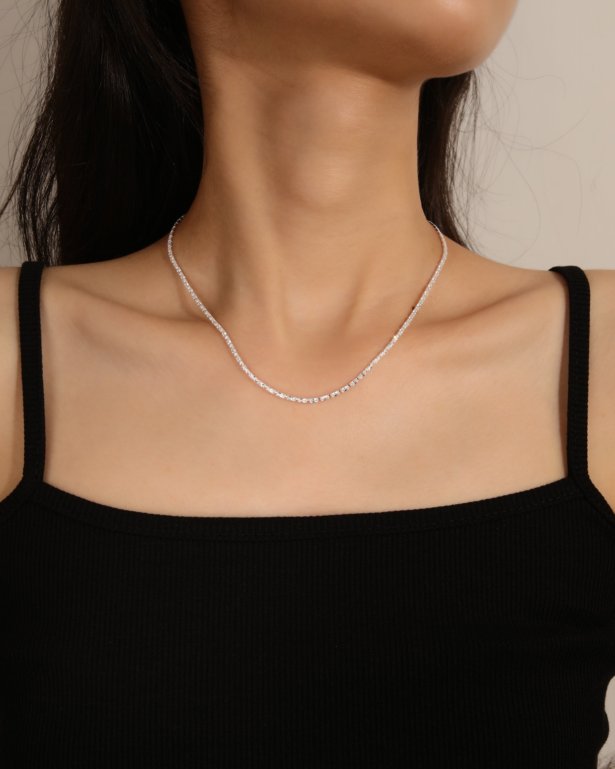 Collar tenis 15x3mm baguette con circonia blanca de 40+5cm en plateado