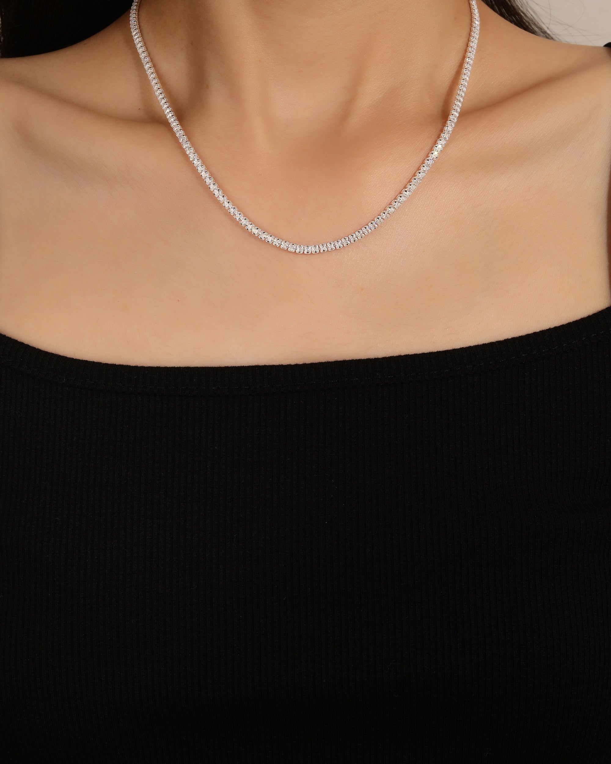 Collar de tenis 2mm con circonia cuadrada blanca 40+5cm en plateado