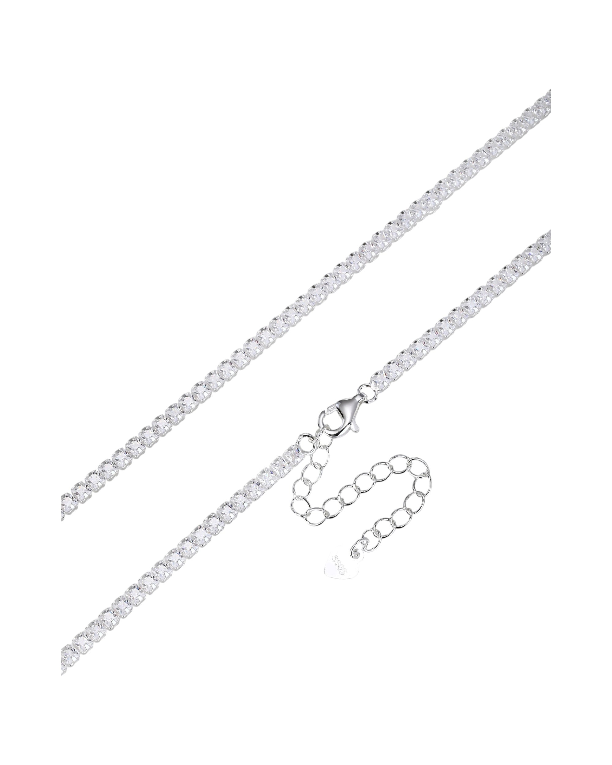 Collar de tenis 2mm con circonia cuadrada blanca 40+5cm en plateado