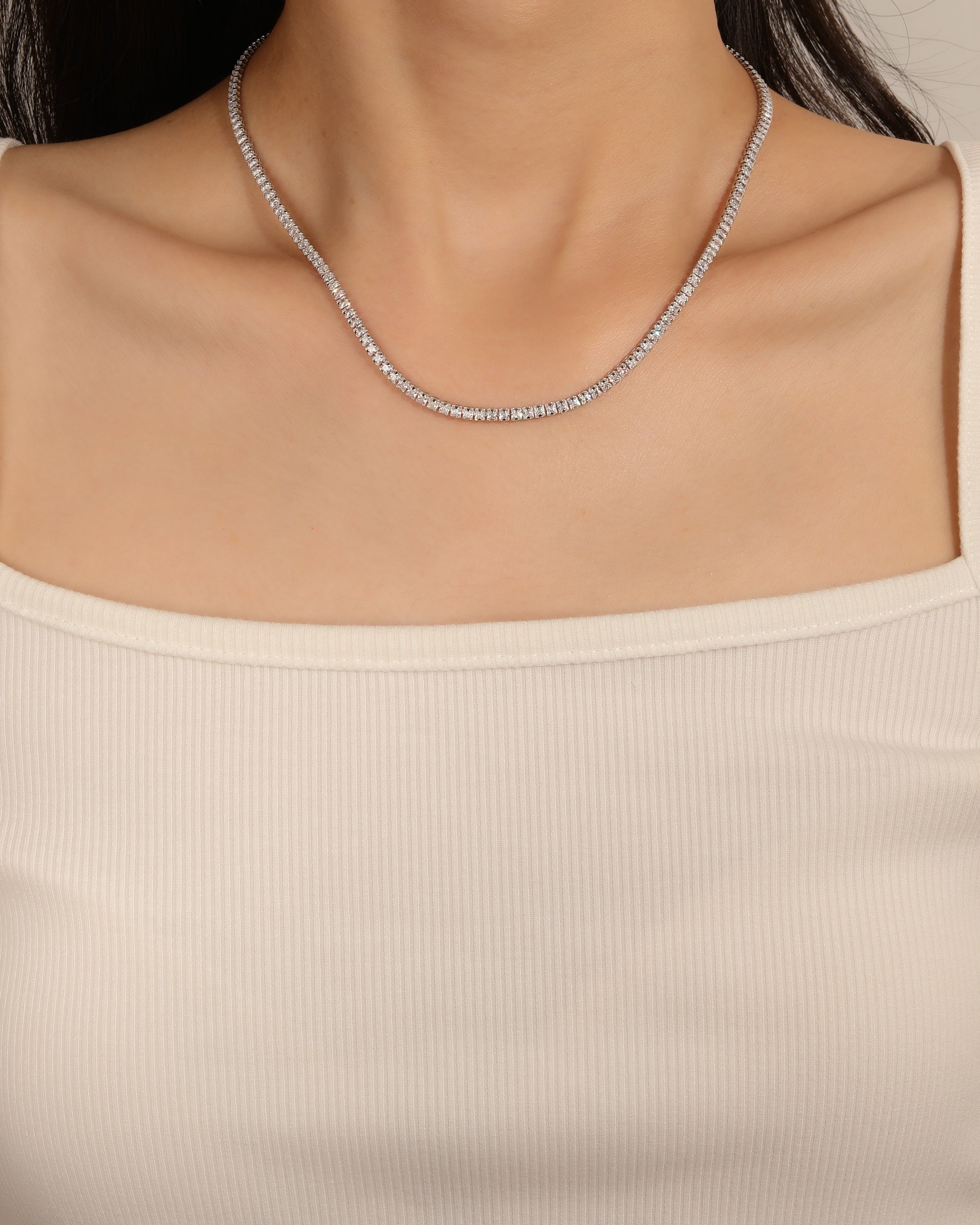 Collar de tenis 2mm con circonia cuadrada blanca 40+5cm en rodizado