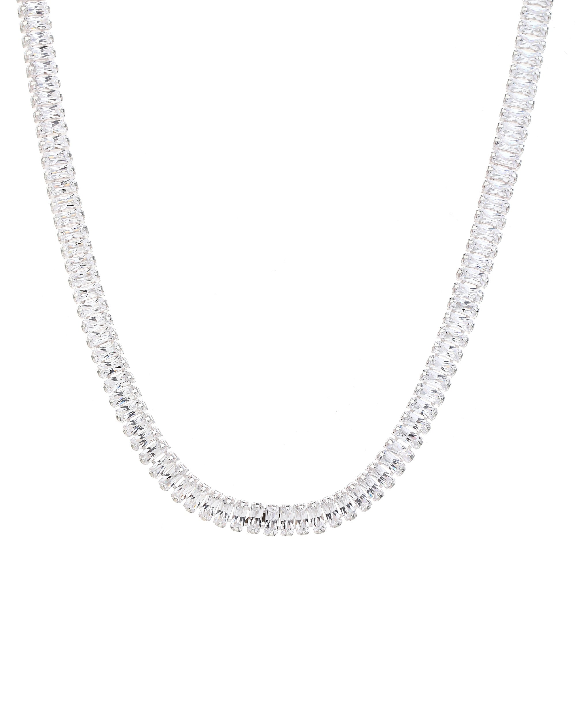 Collar tenis 15x3mm baguette con circonia blanca de 40+5cm en plateado