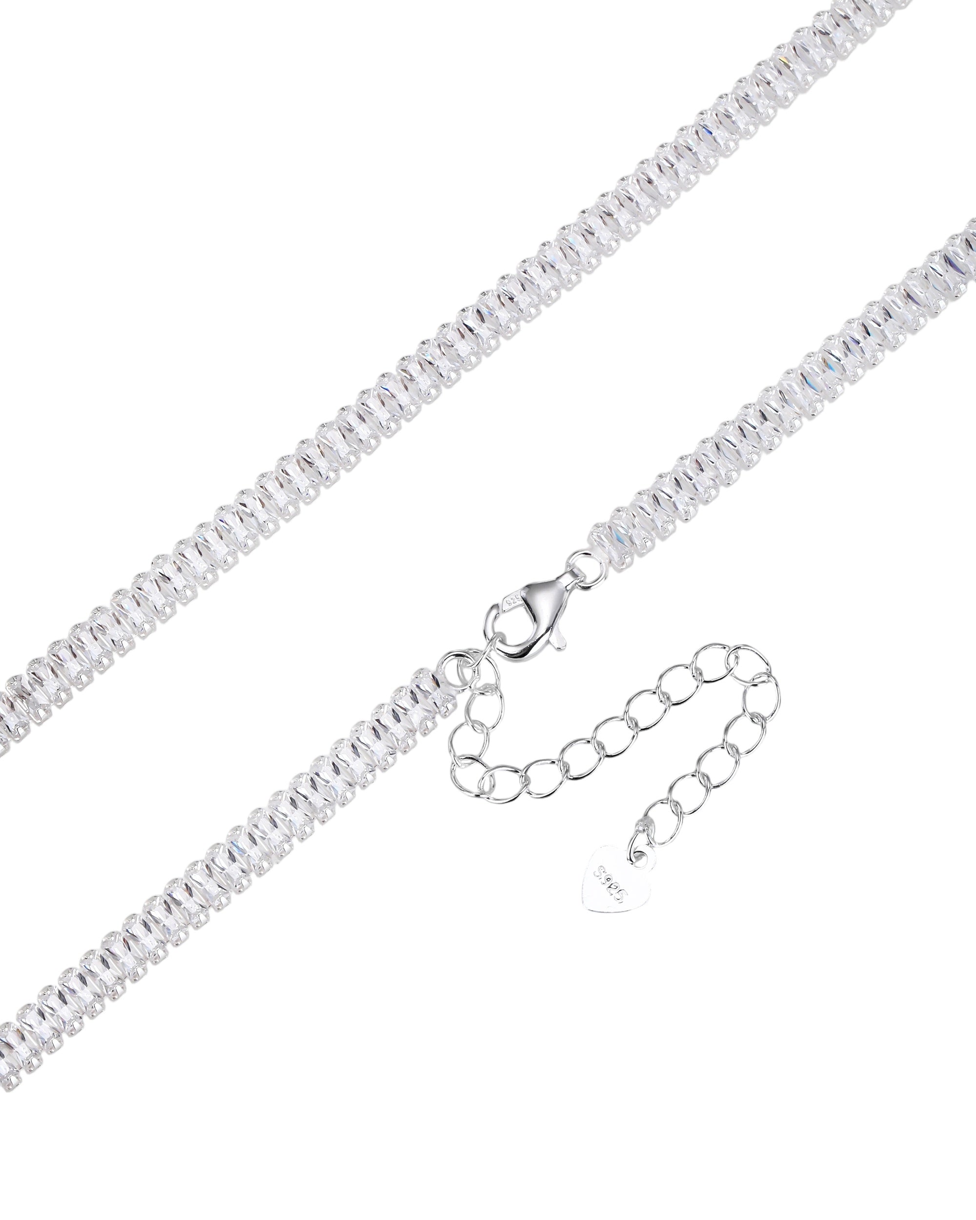 Collar tenis 15x3mm baguette con circonia blanca de 40+5cm en plateado