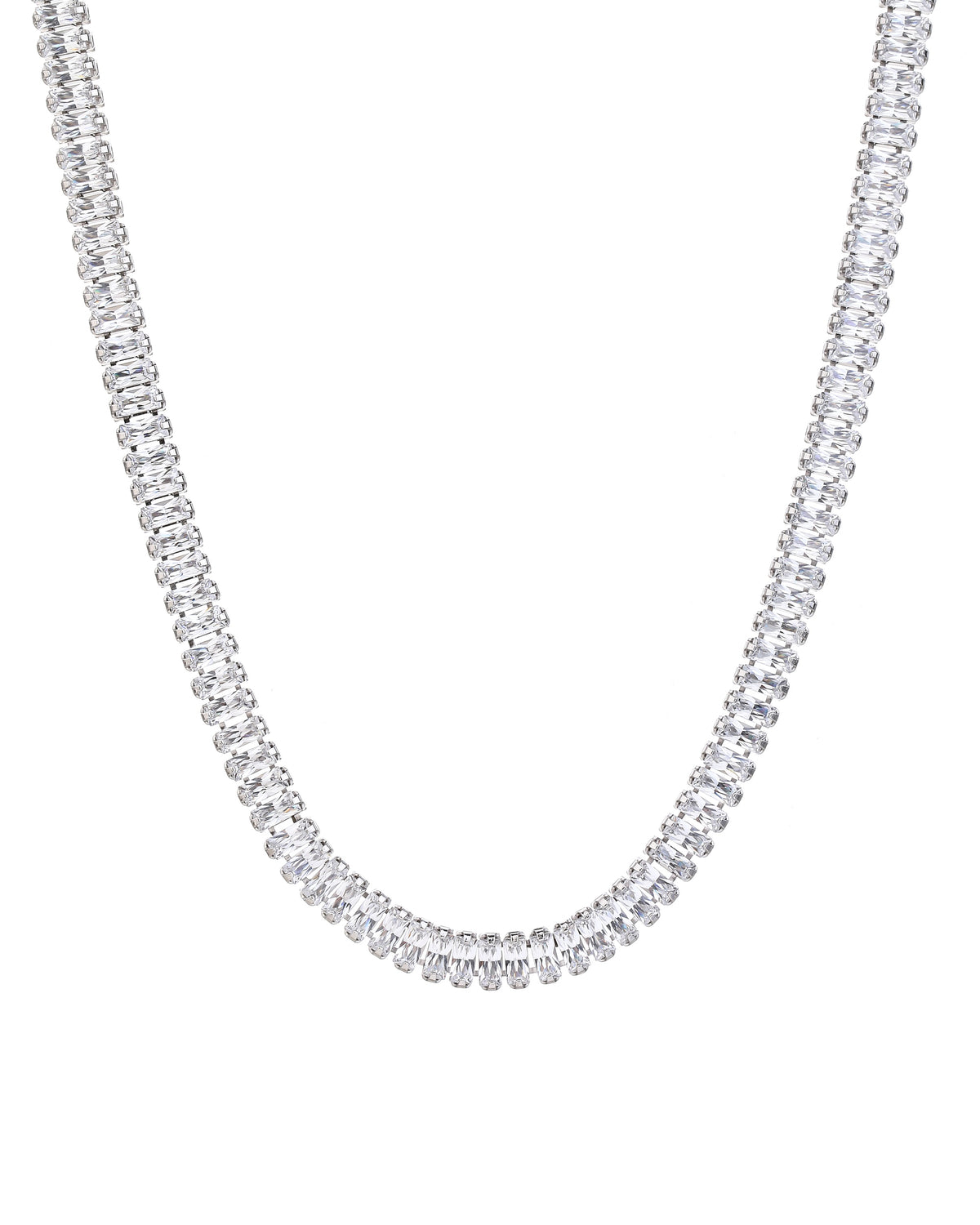 Collar tenis 15x3mm baguette con circonia blanca de 40+5cm en rodizado