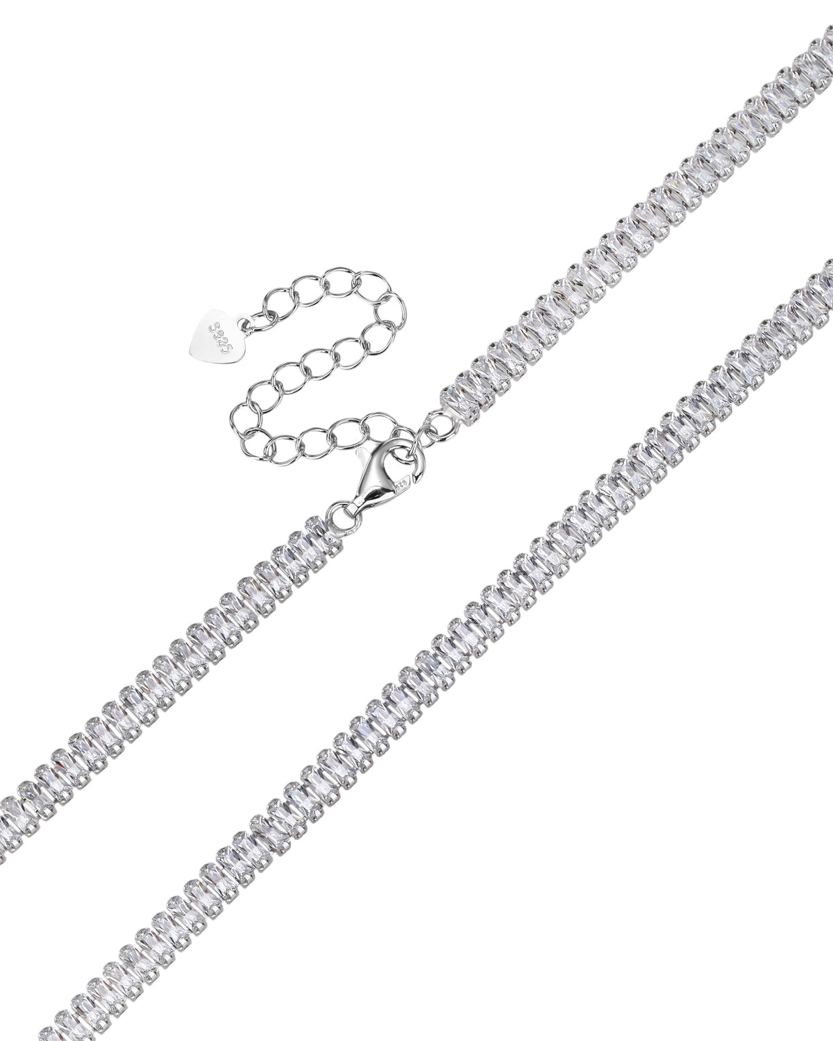Collar tenis 15x3mm baguette con circonia blanca de 40+5cm en rodizado