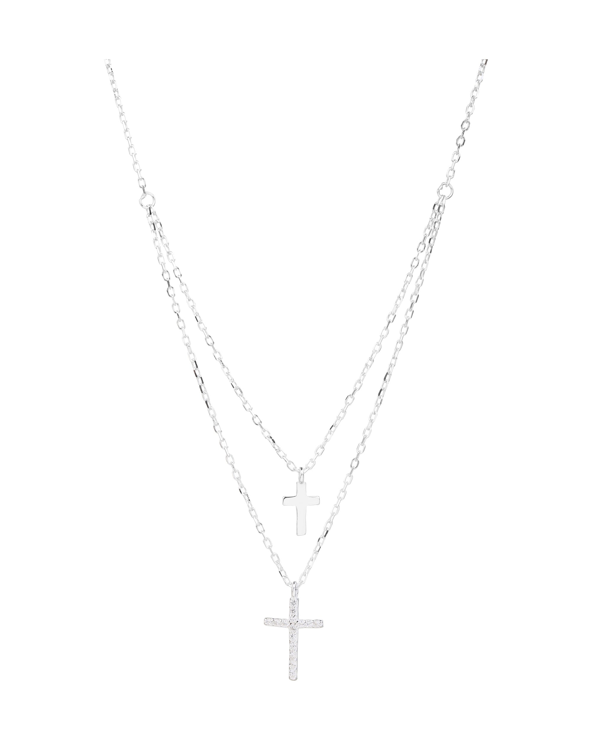 Collar doble con Cruces con circonia blanca 45+5cm en plateado
