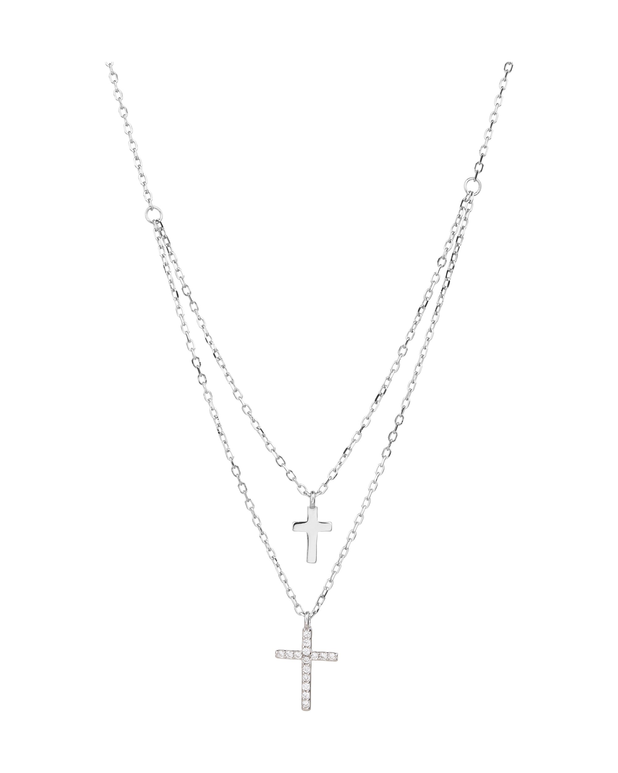 Collar doble con Cruces con circonia blanca 45+5cm en rodizado