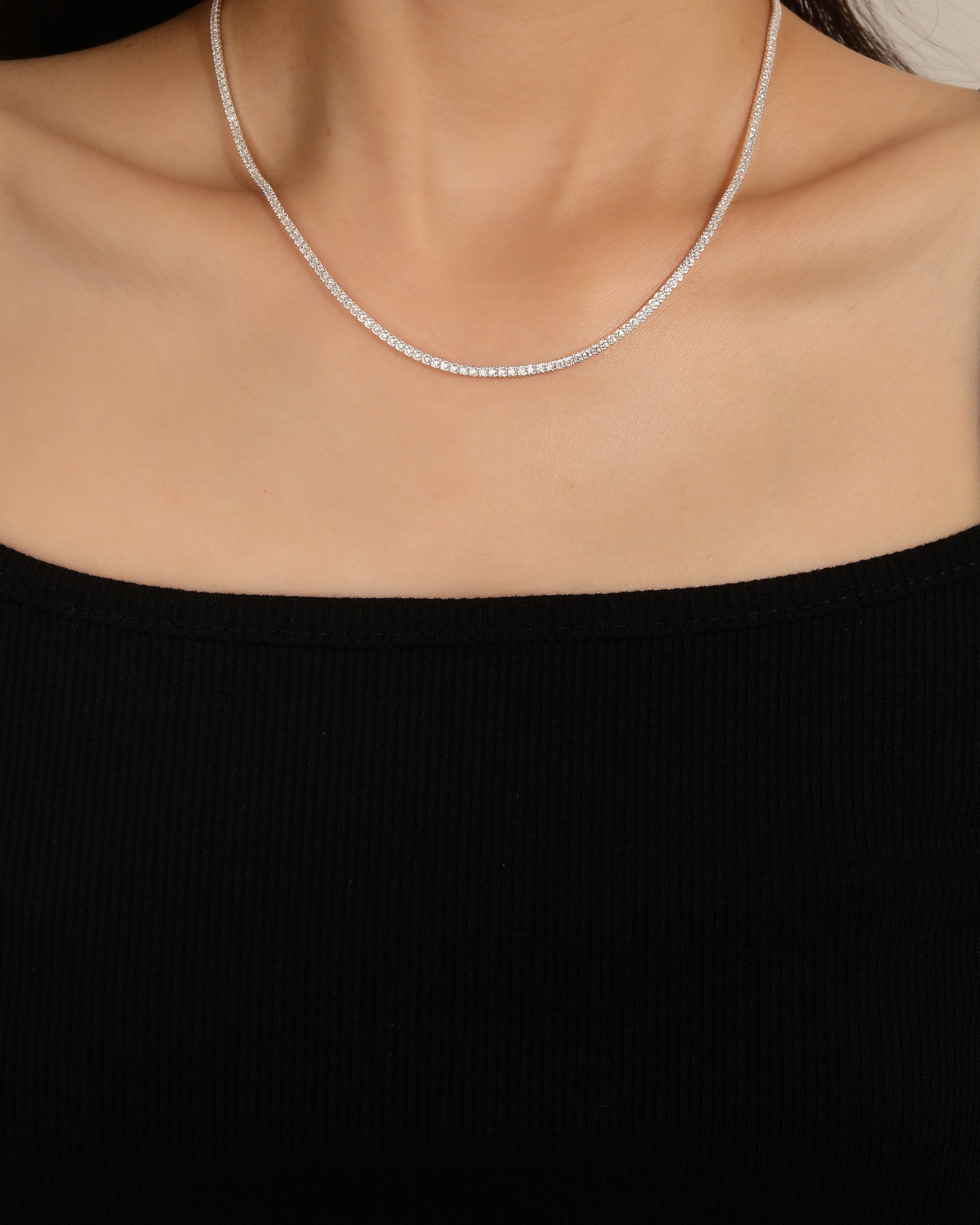Collar de tenis 1.5mm con circonia blanca 40+5cm en plateado