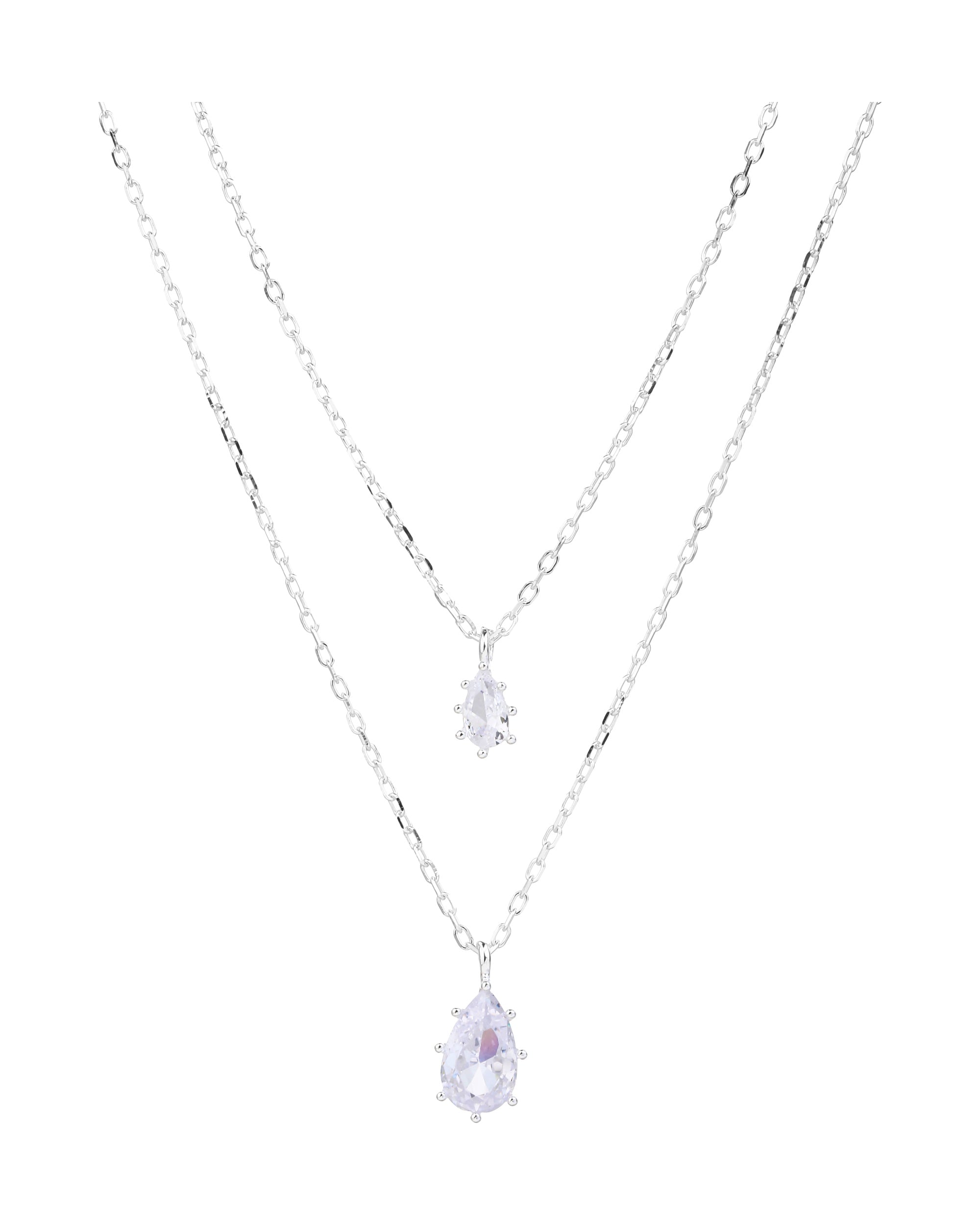 Collar doble con circonias gota blanca 45+5cm en plateado