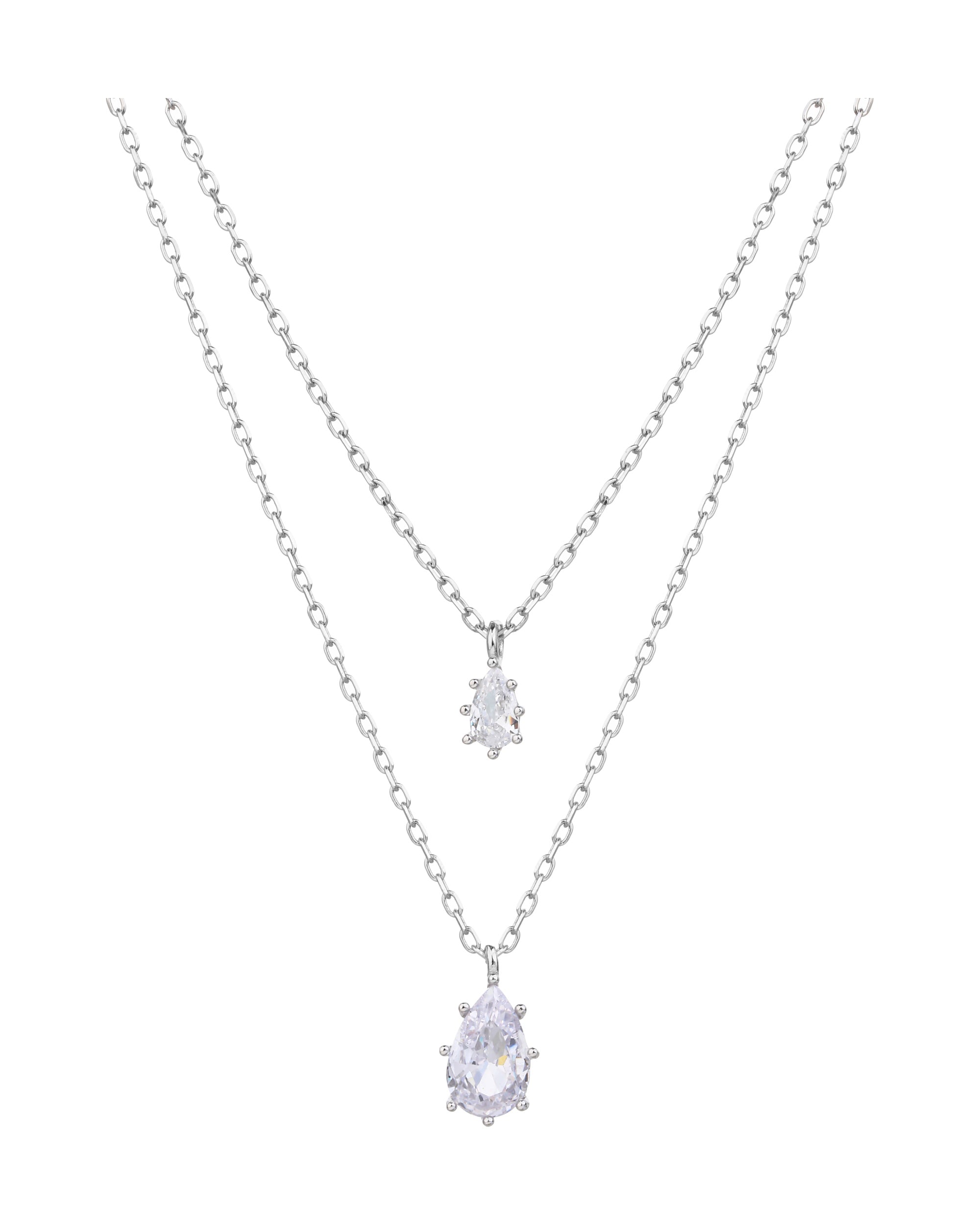 Collar doble con circonias gota blanca 45+5cm en rodizado