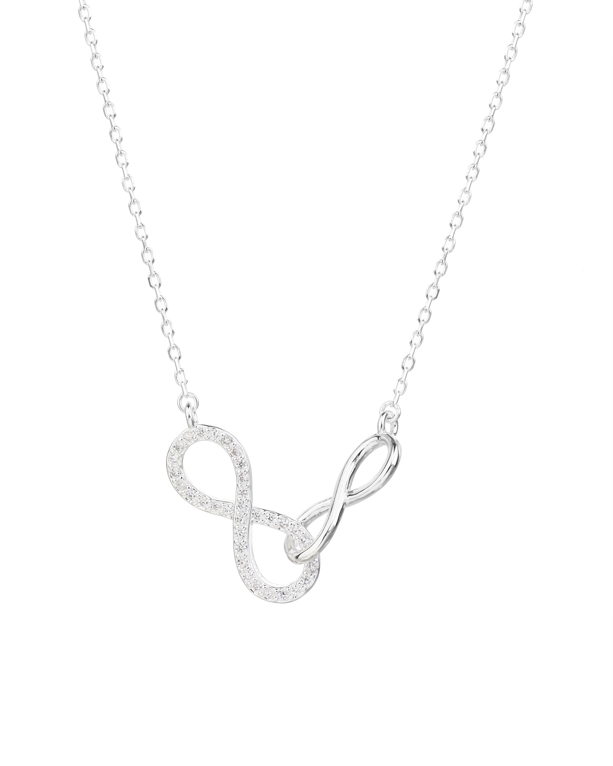 Collar de infinitos con circonia blanca de 45+5cm en plateado