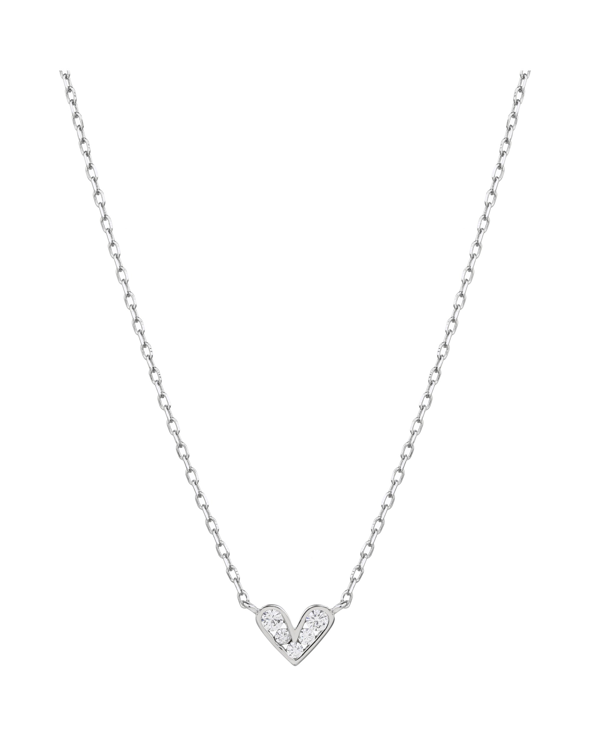 Collar sencillo de corazon con circonia blanca 45+5cm en rodizado