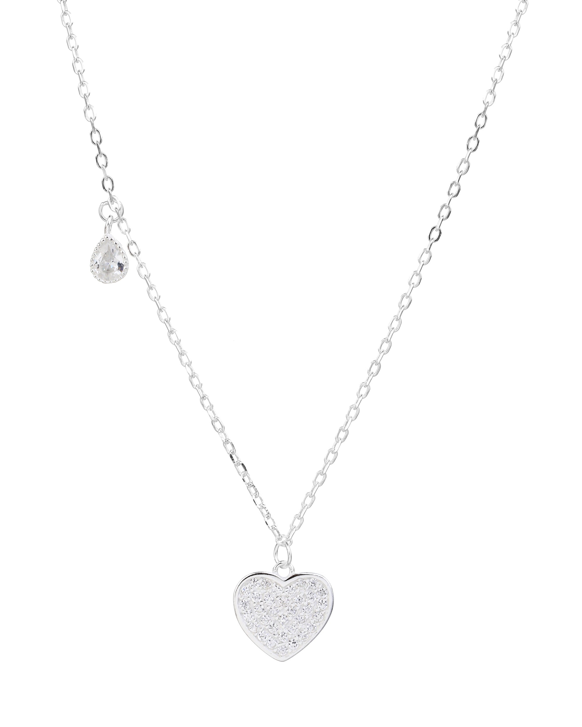 Collar de corazon con circonia blanca de 45+5cm en plateado