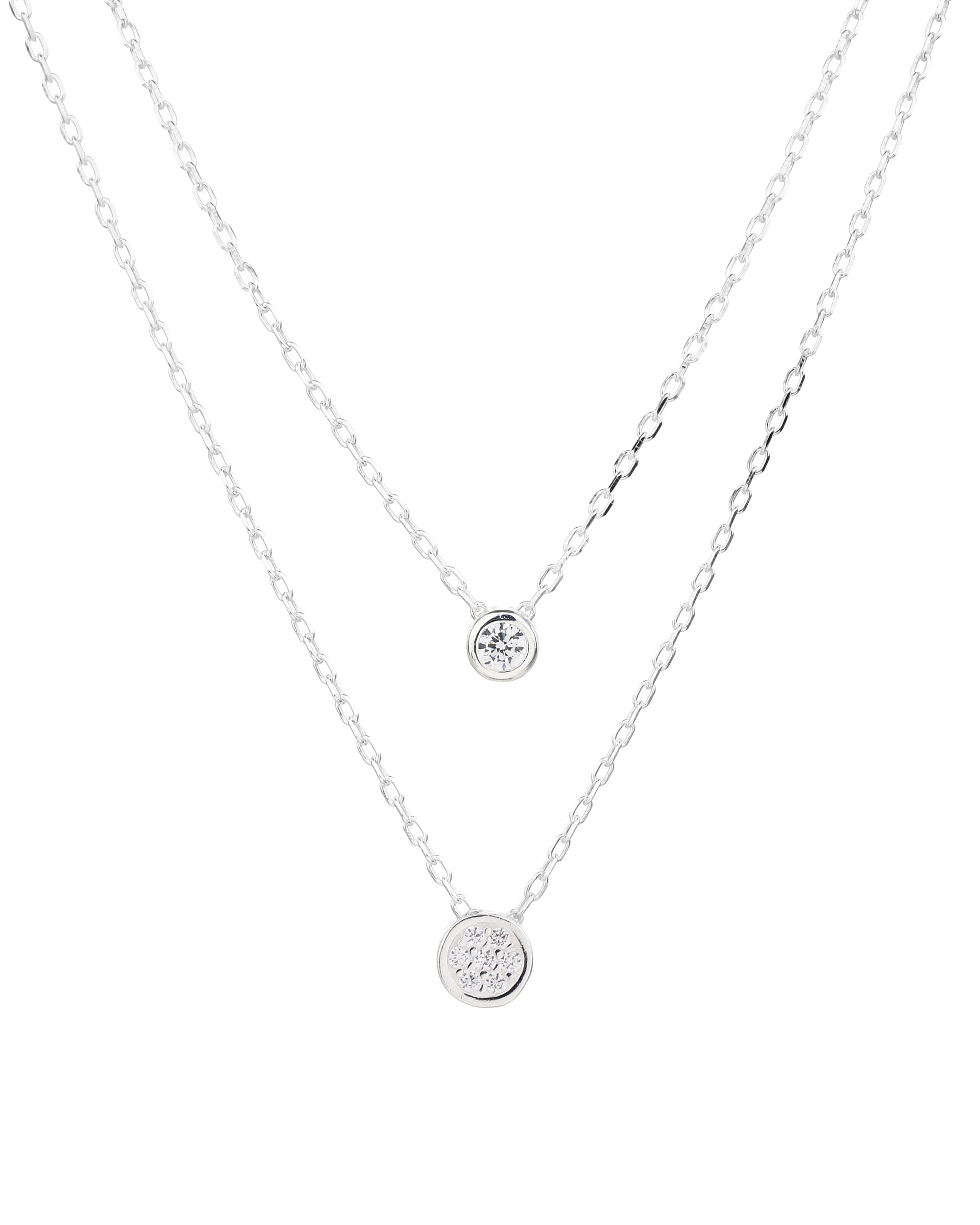 Collar doble con circonia redonda blanca de 45+5cm en plateado