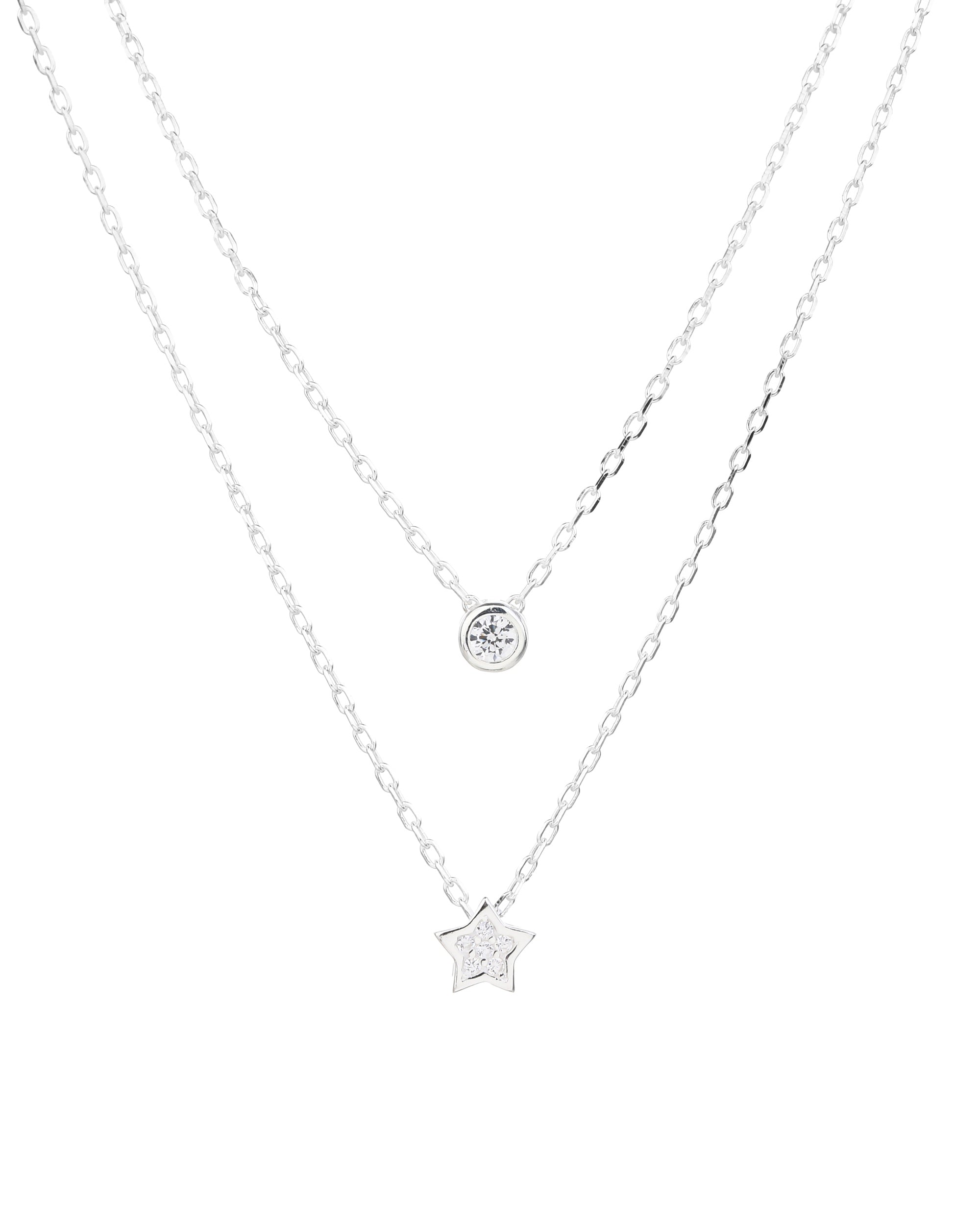 Collar doble estrella con circonia blanca de 45+5cm en plateado