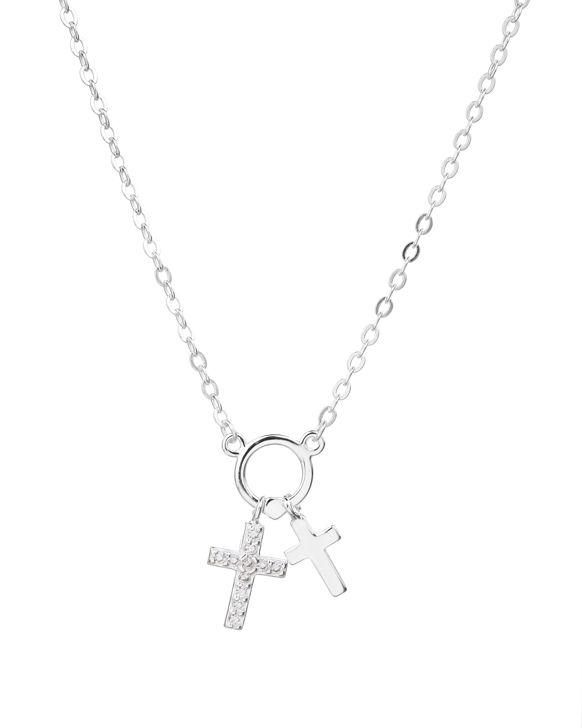 Collar de cruces con circonia blanca de 45+5cm en plateado
