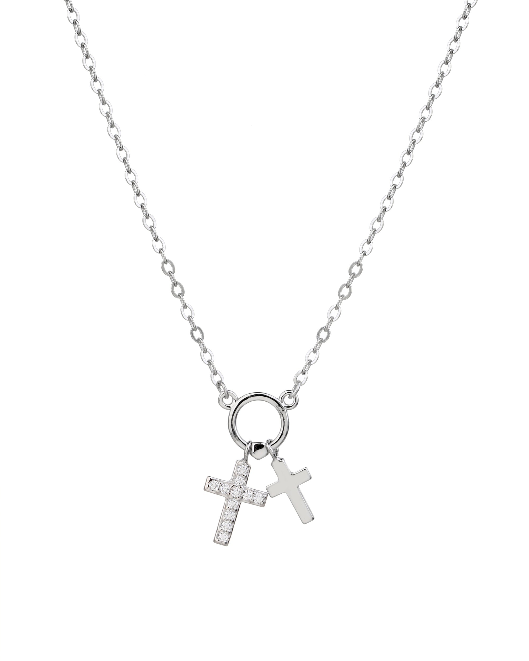 Collar de cruces con circonia blanca de 45+5cm en rodizado