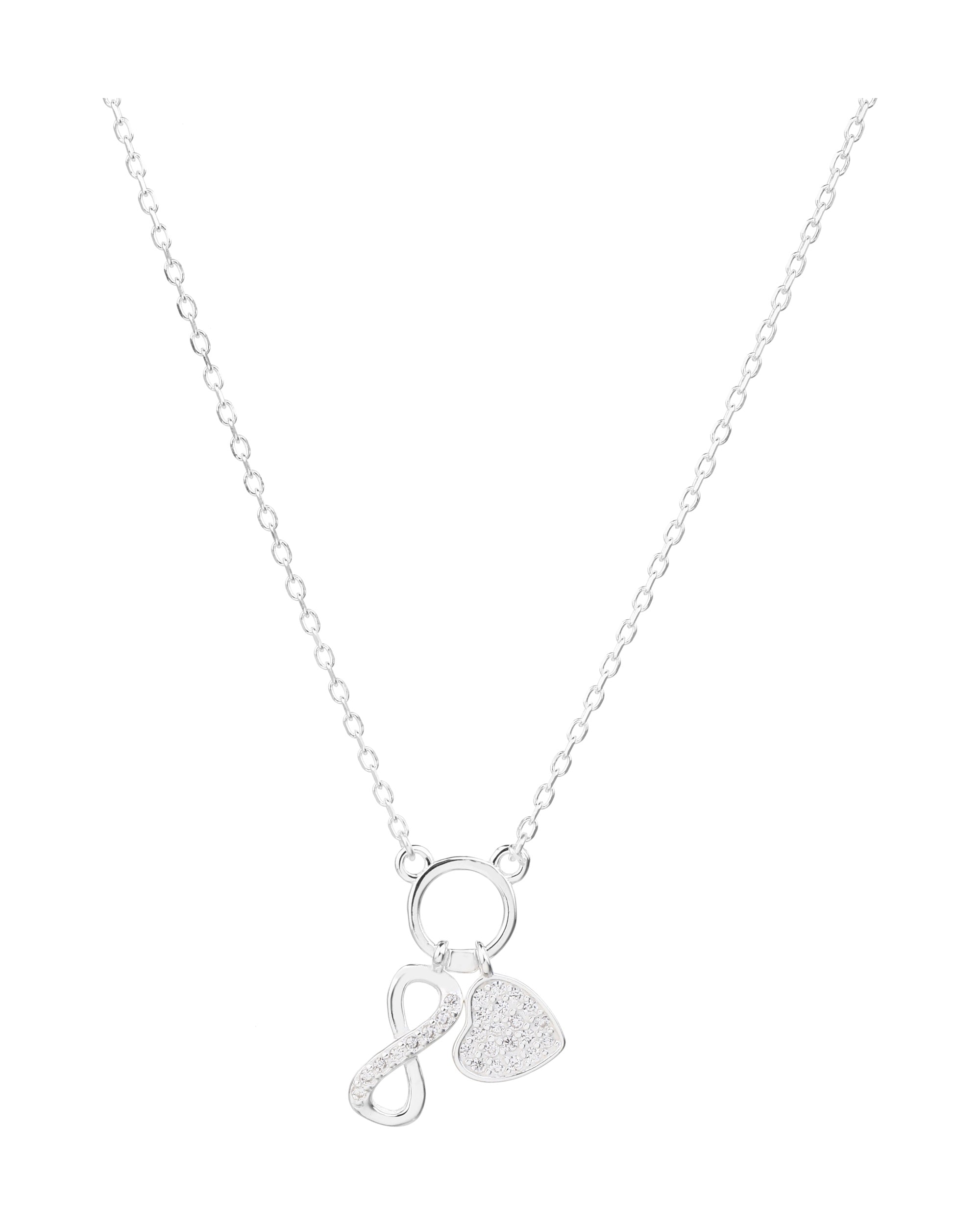 Collar sencillo de corazon e infinito con circonia blanca 45+5cm en plateado