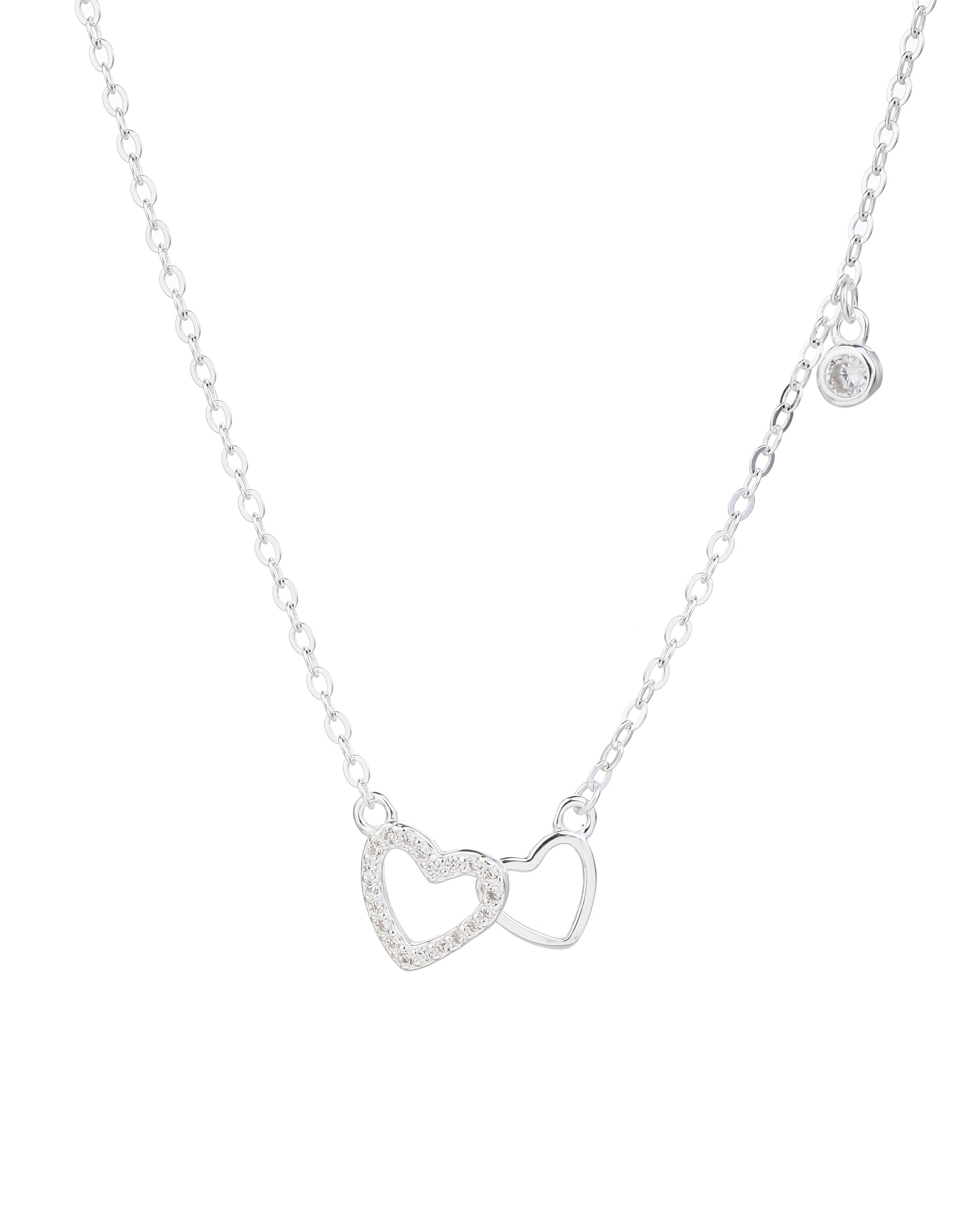 Collar de corazones con circonia blanca de 45+5cm en plateado