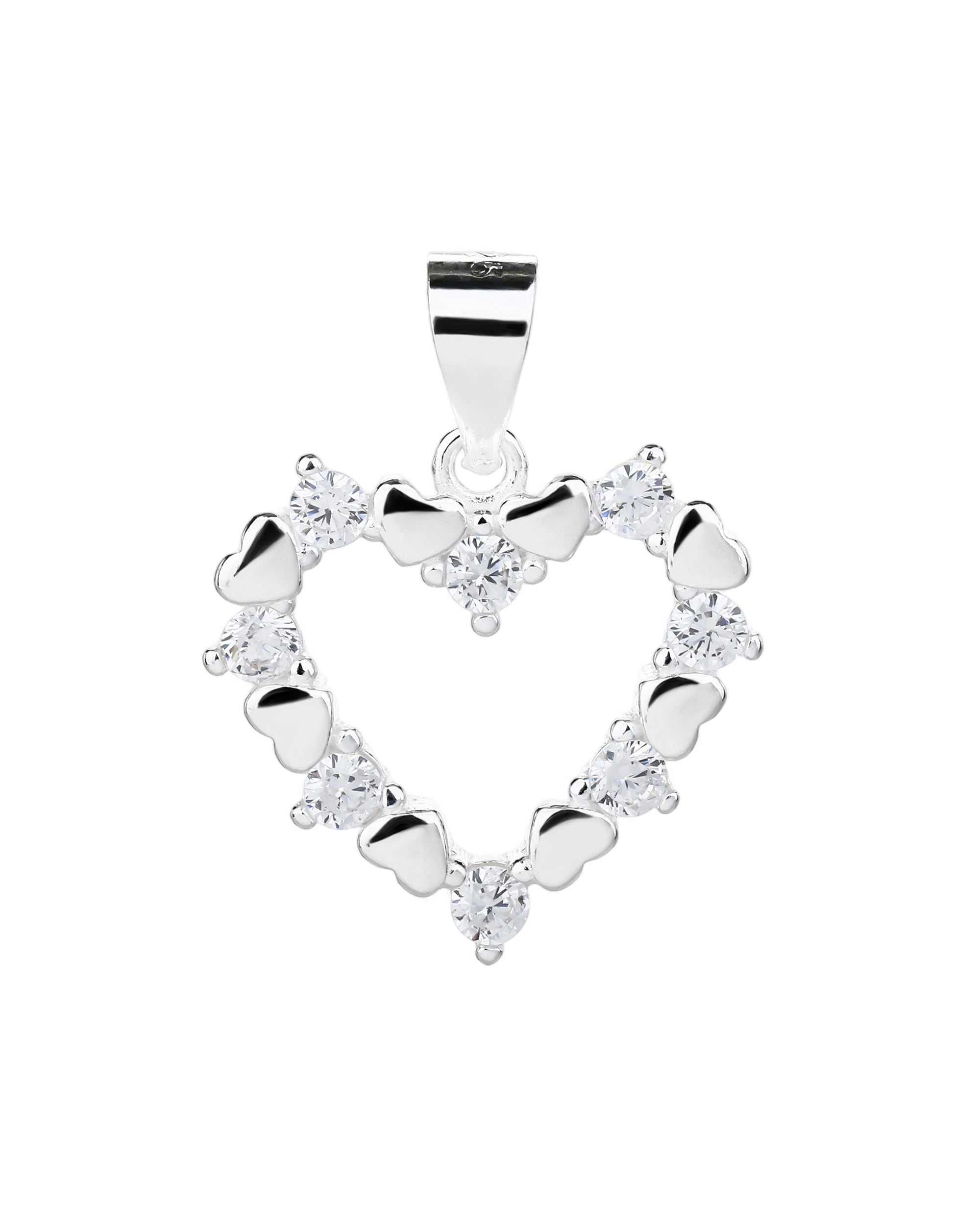 Dije de corazones lisos y con circonias blanca en plateado