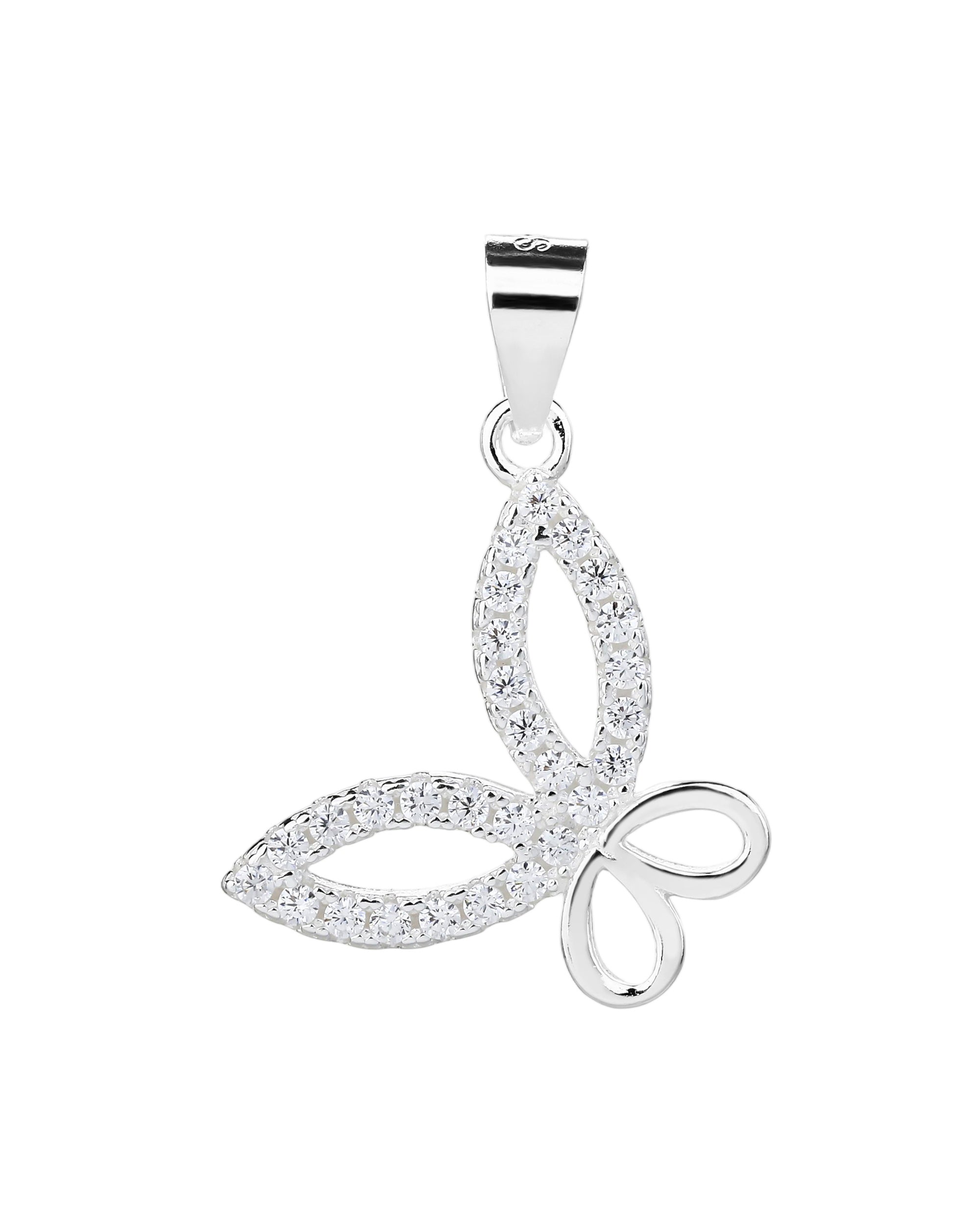 Dije figura de mariposa con circonia blanca en plateado