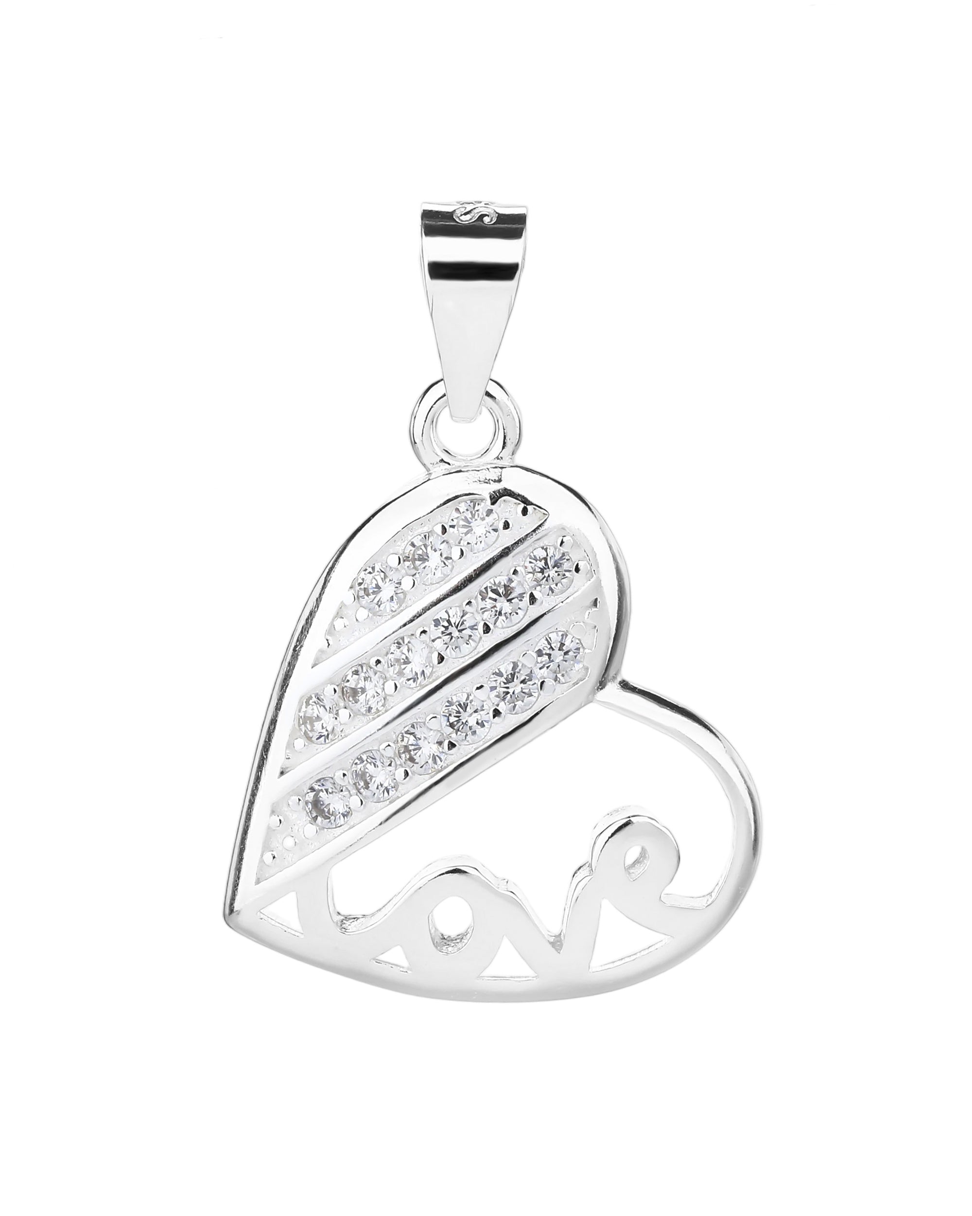 Dije figura de corazon con circonia blanca en plateado