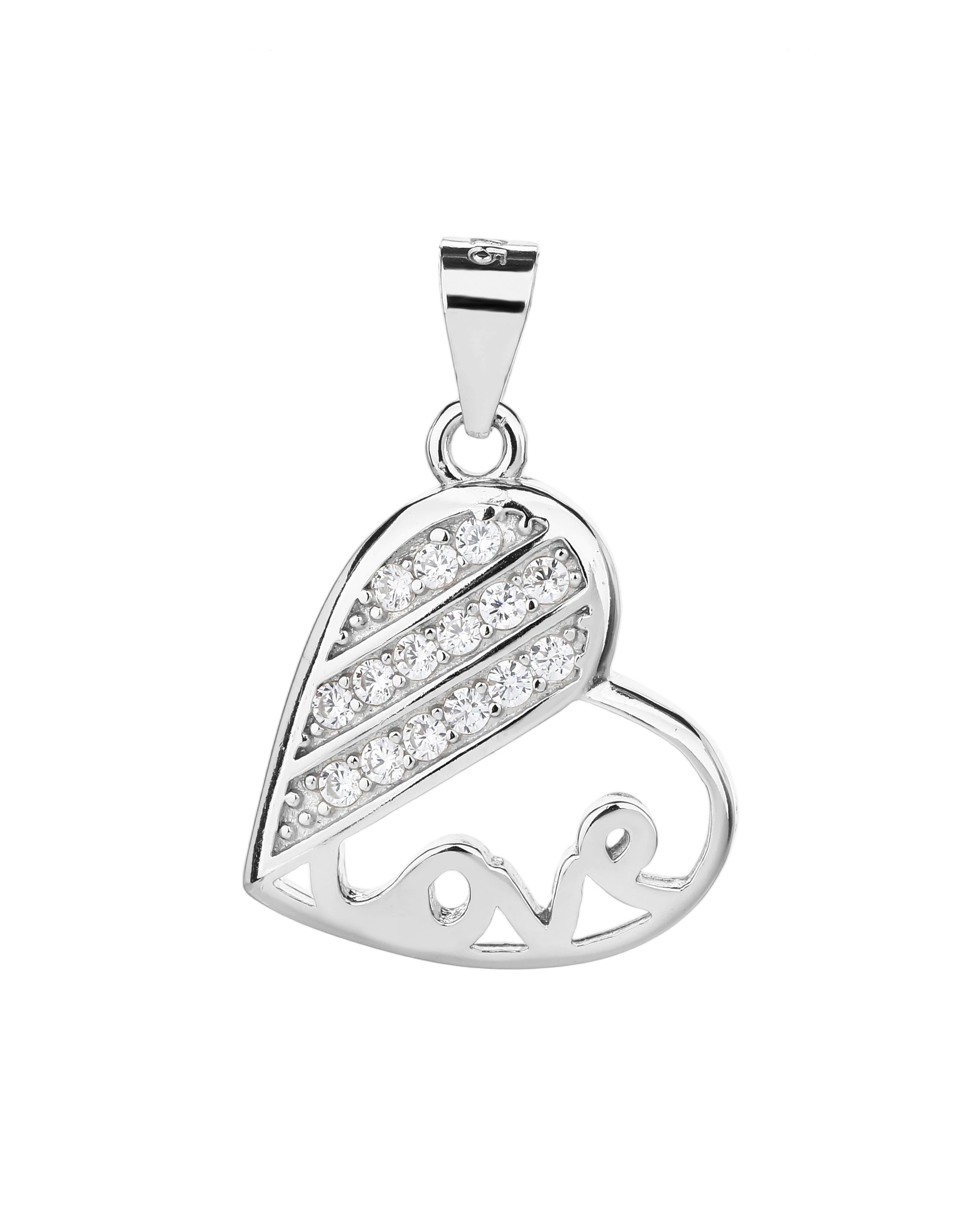 Dije figura de corazon con circonia blanca en rodizado