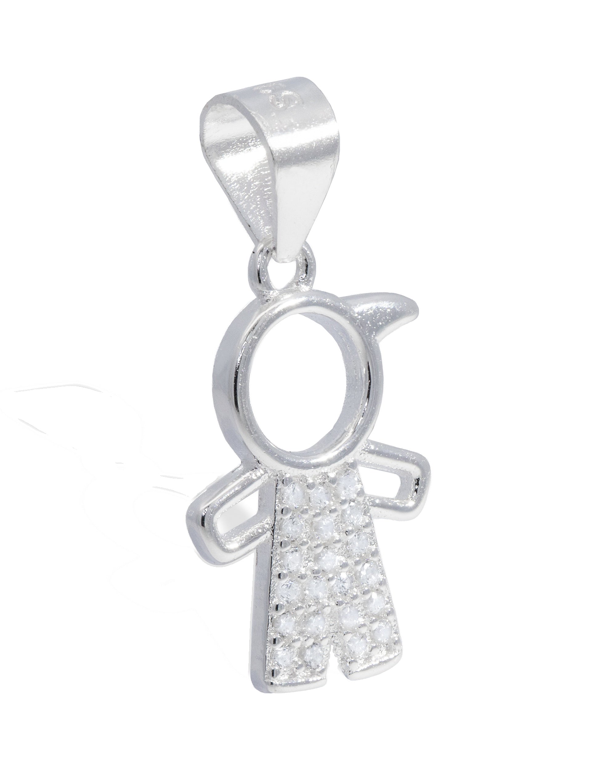 Dije figura de niño con circonia blanca en plateado