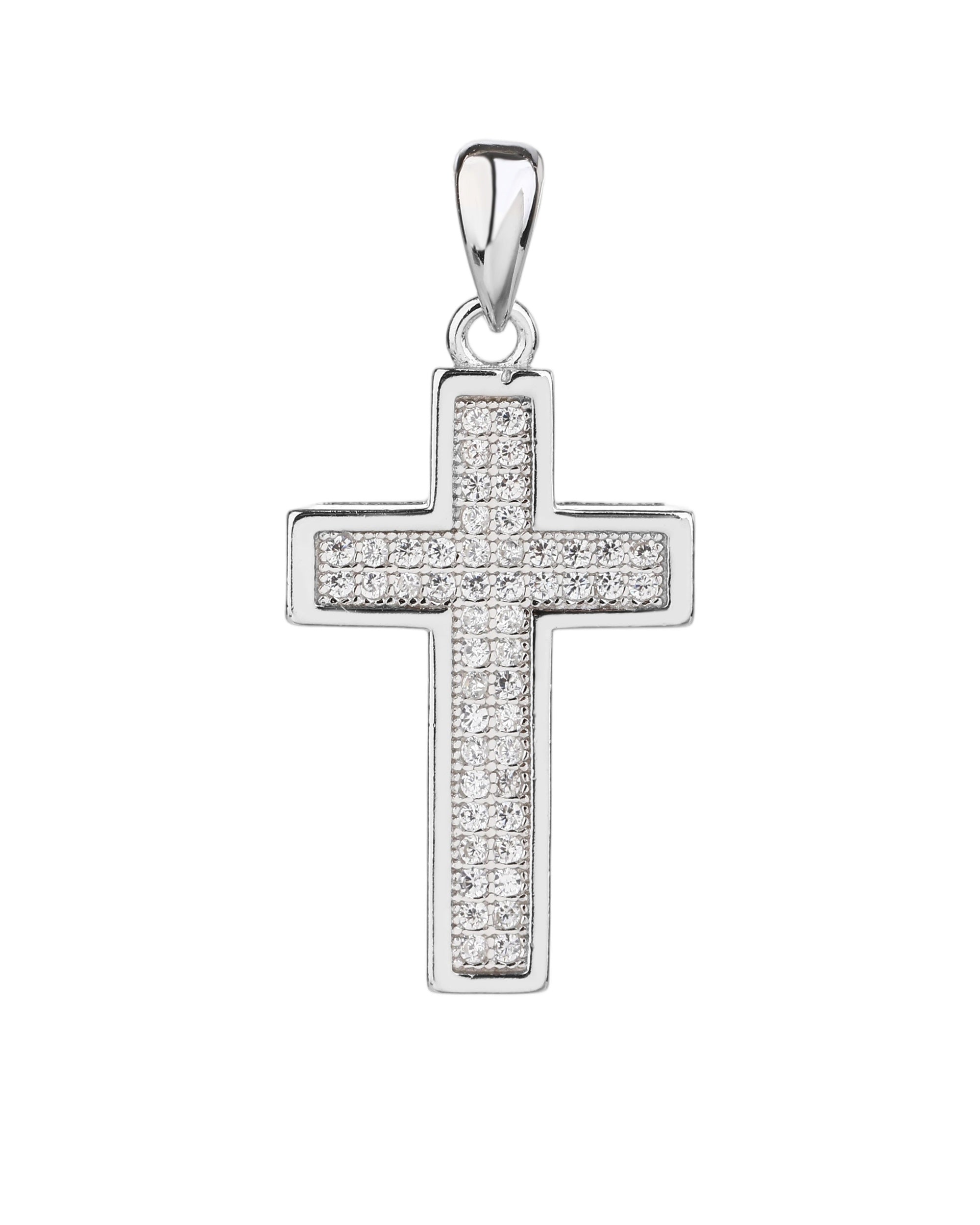 Dije sencillo de Cruz con circonia blanco en rodizado
