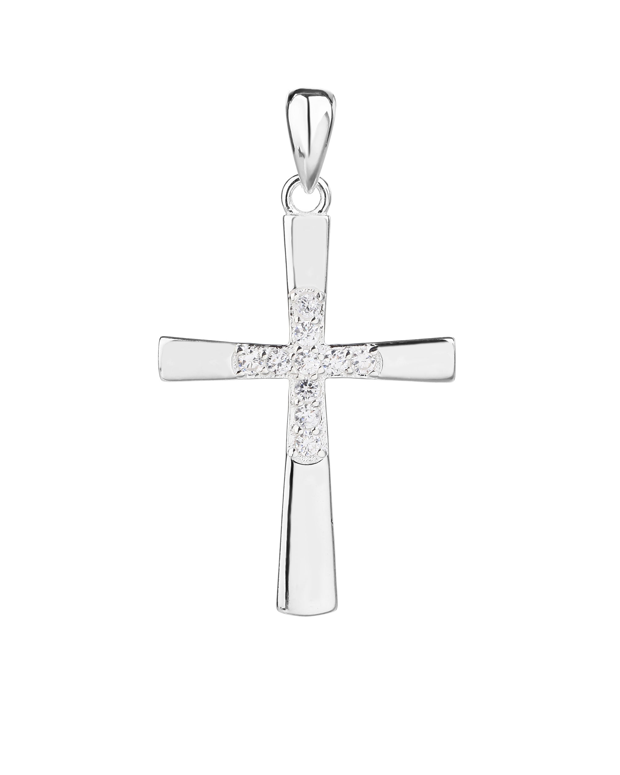 Dije sencillo de Cruz con circonia blanco en plateado