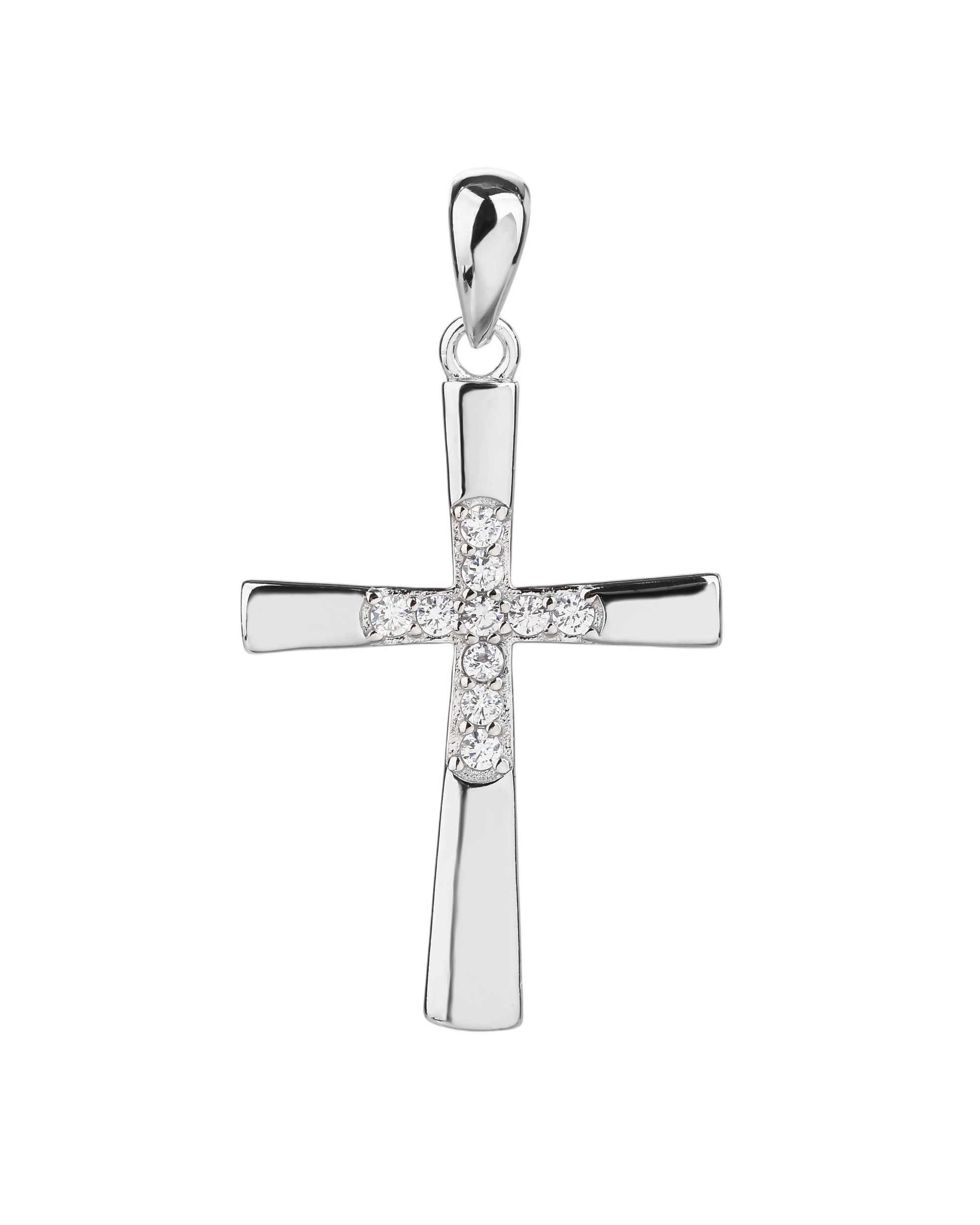 Dije sencillo de Cruz con circonia blanco en rodizado