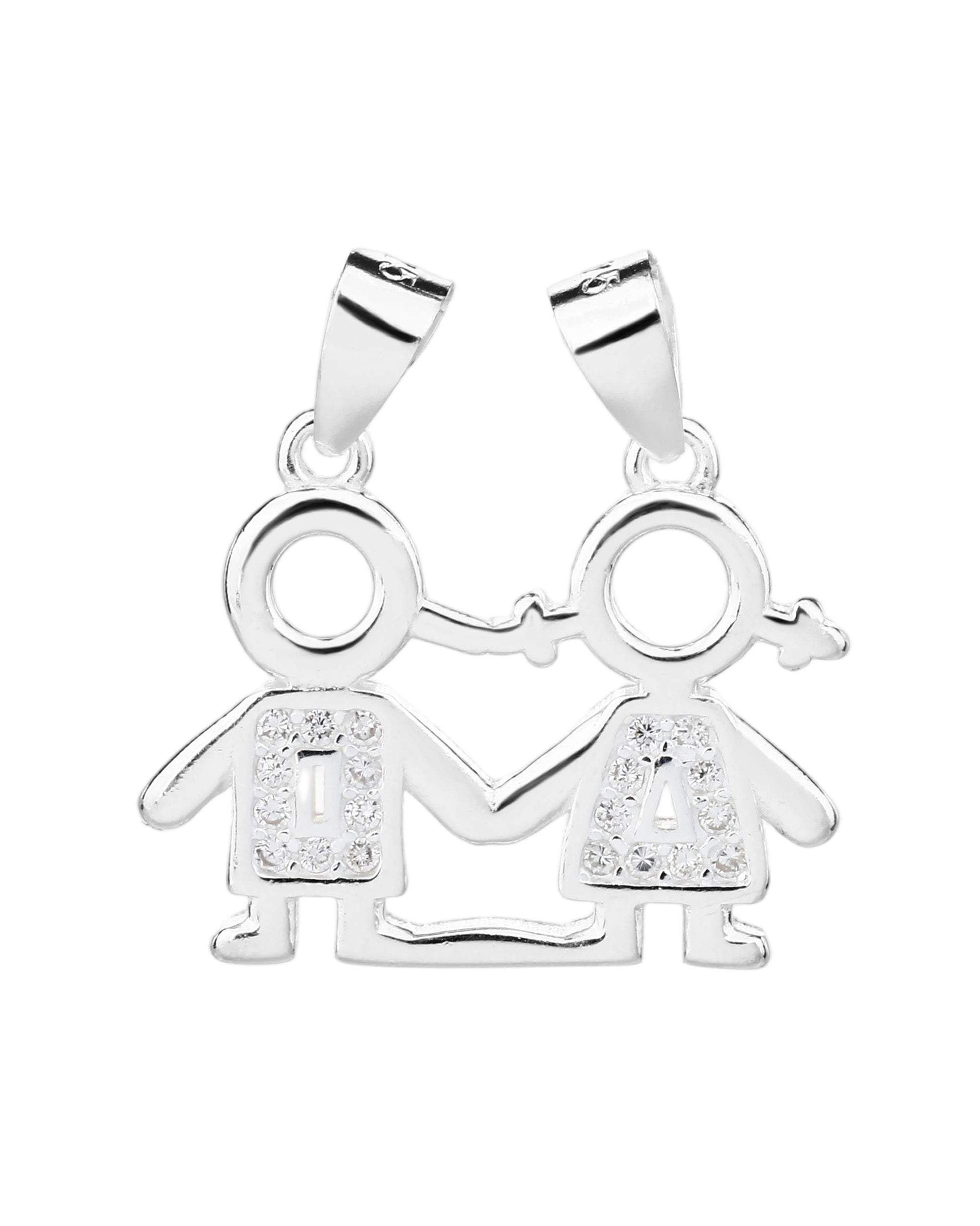 Dije de pareja con circonias blanca en plateado