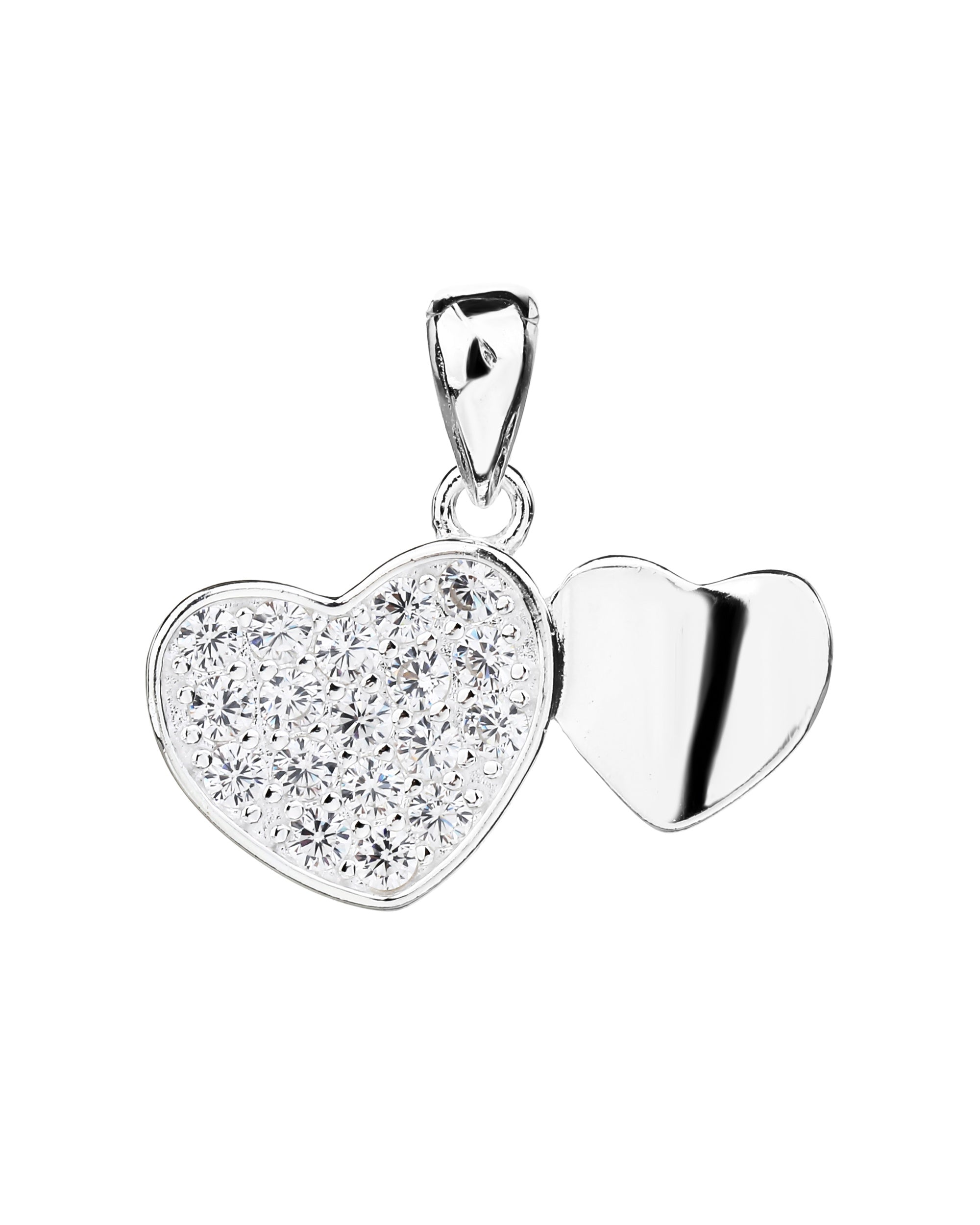 Dije de corazones liso y con circonias blanca en plateado