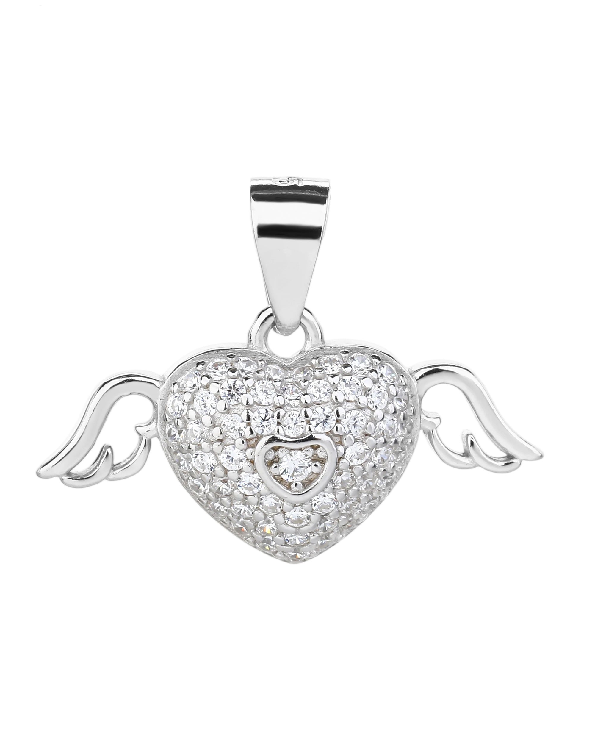Dije de corazon con alas y circonias blanca en rodizado