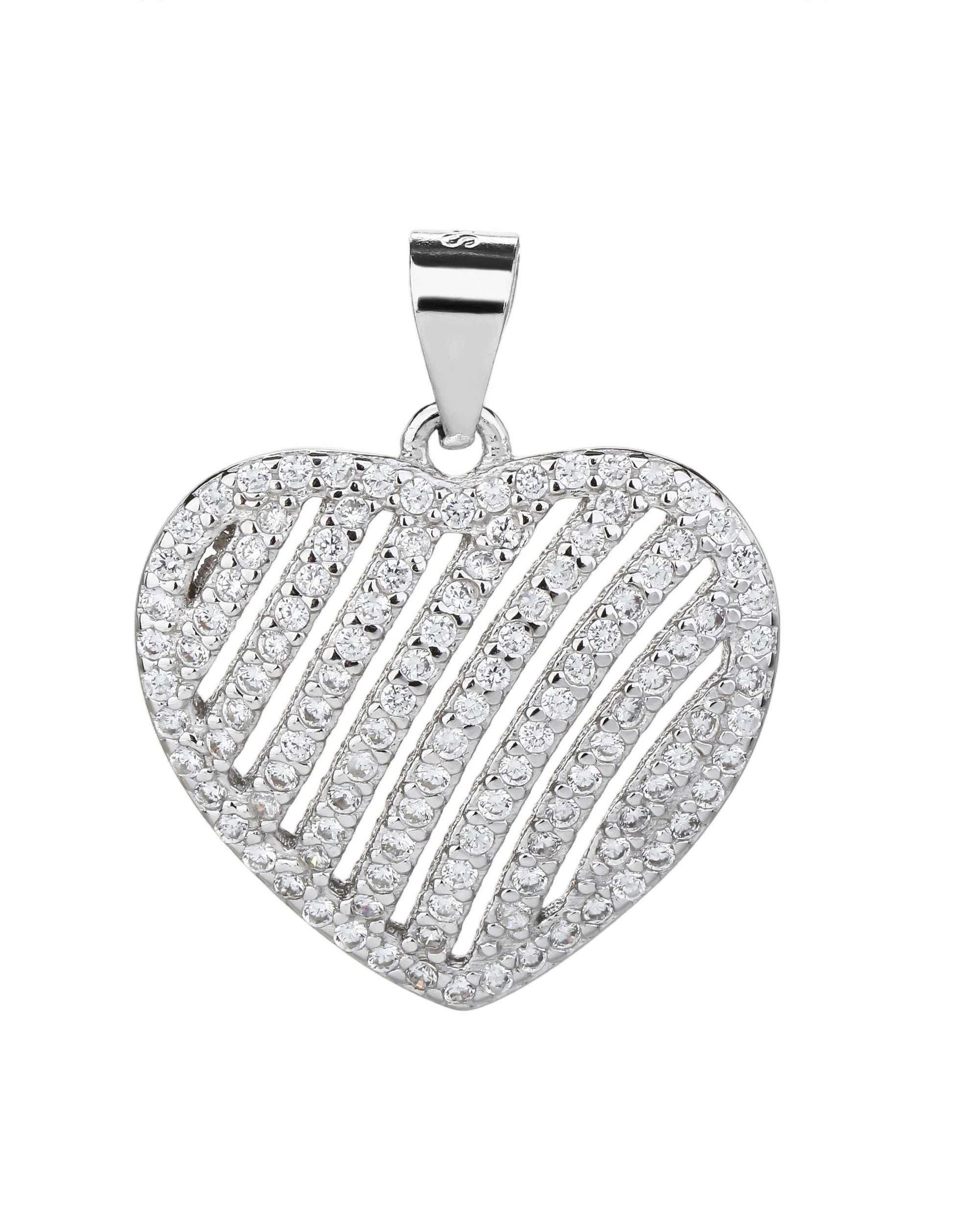 Dije de corazon con lineas de circonias blanca en rodizado