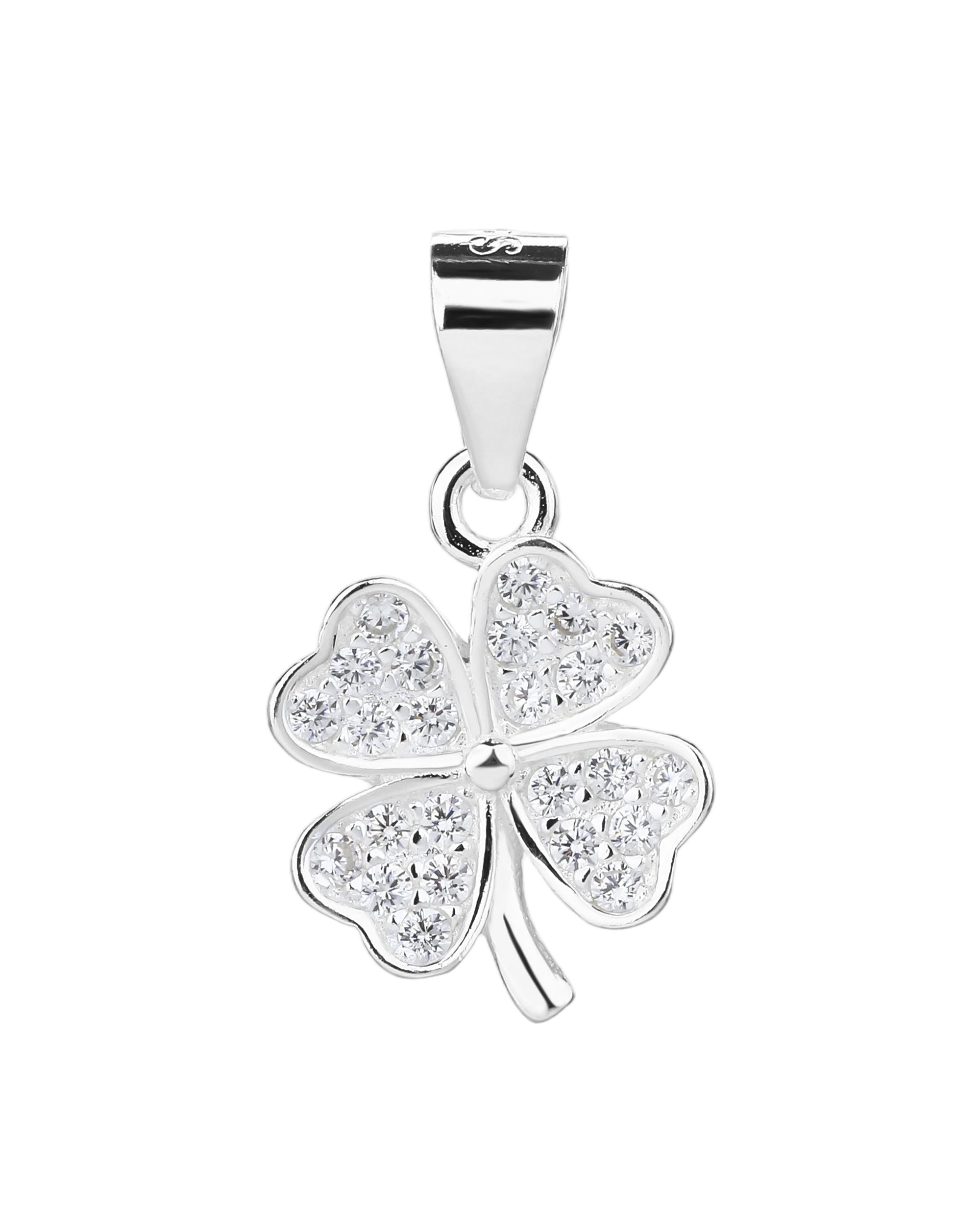 Dije de trebol bisel liso con circonias blanca en plateado