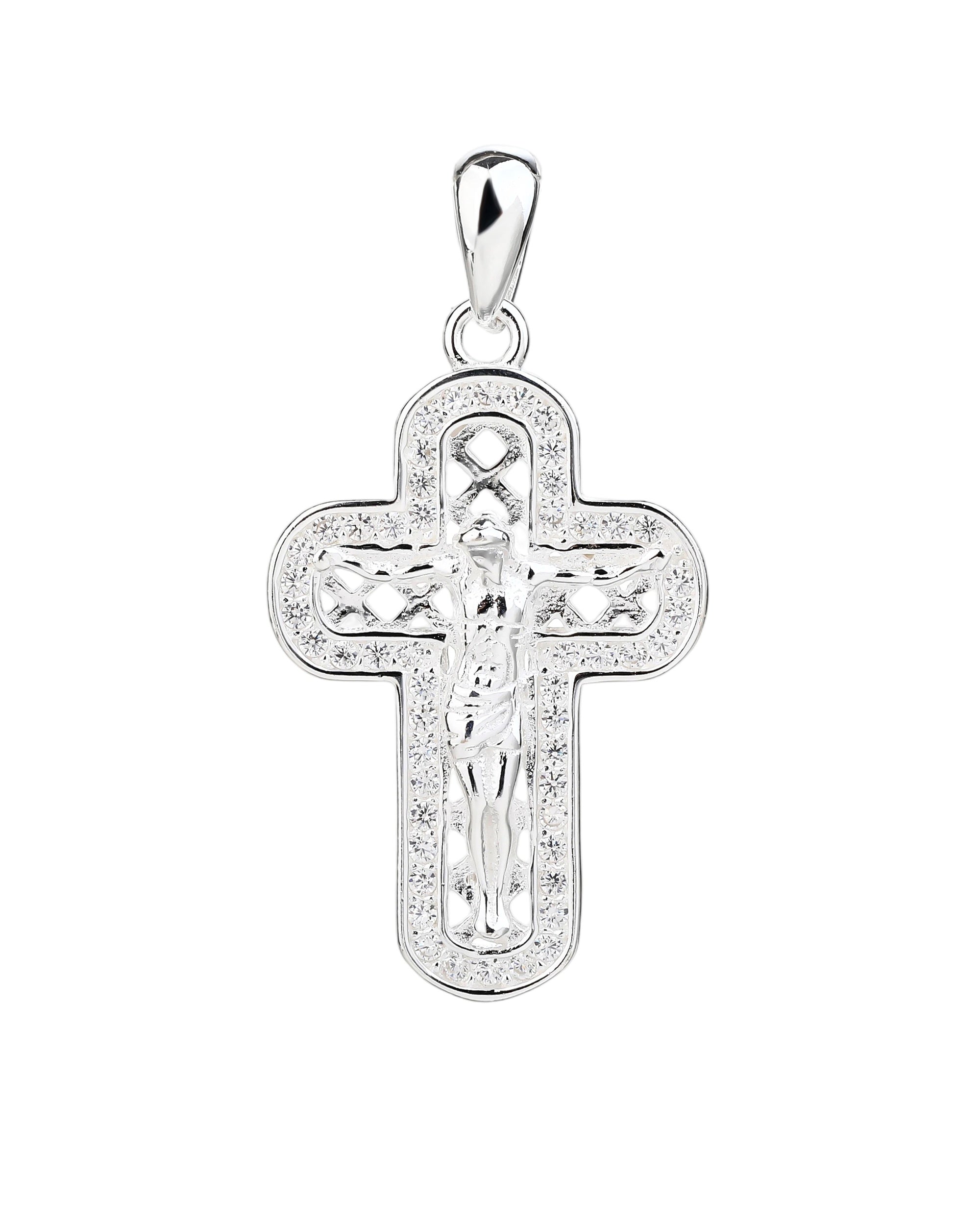 Dije de crucifijo con circonias blanca en plateado