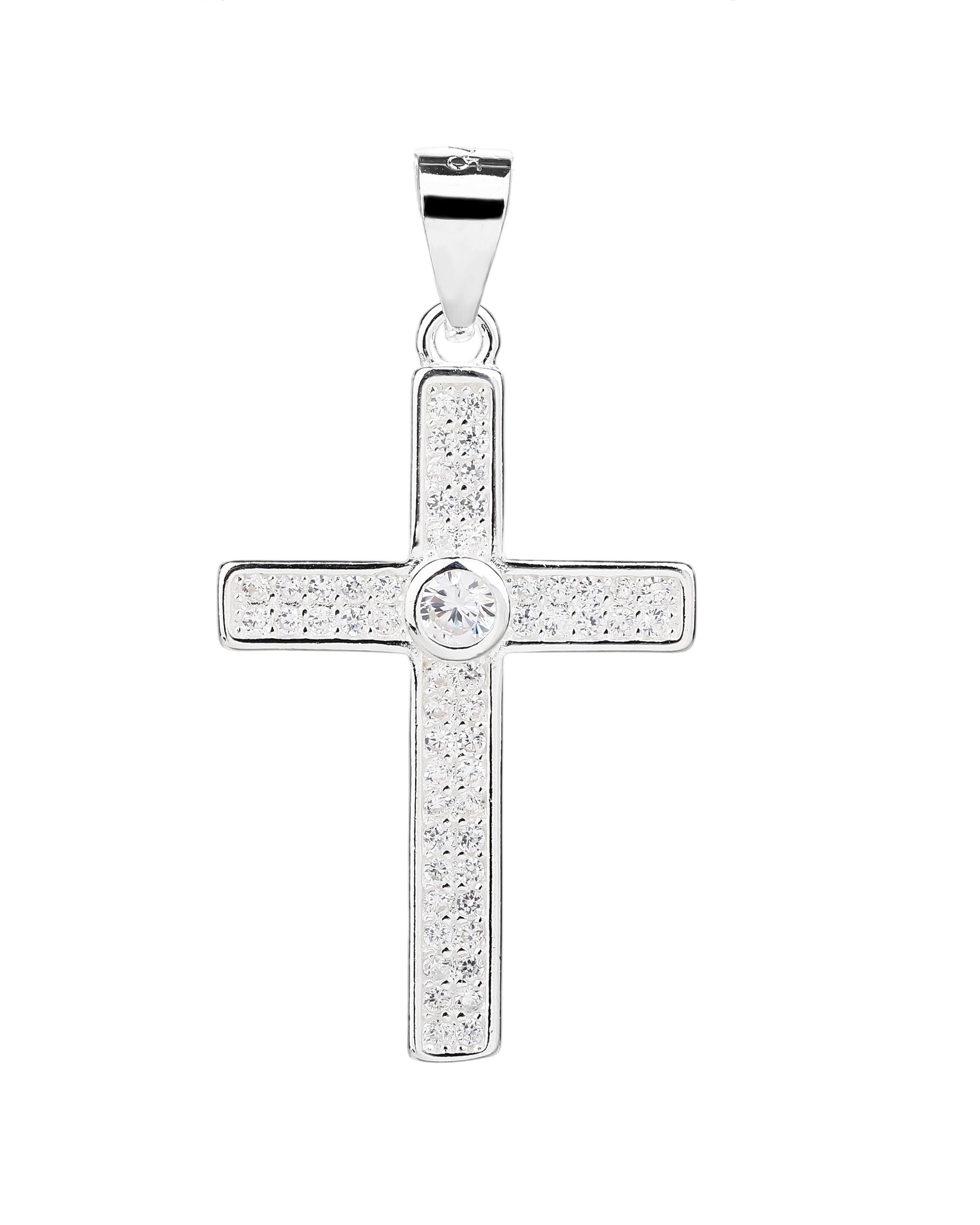 Dije de Cruz con circonias blanca en plateado
