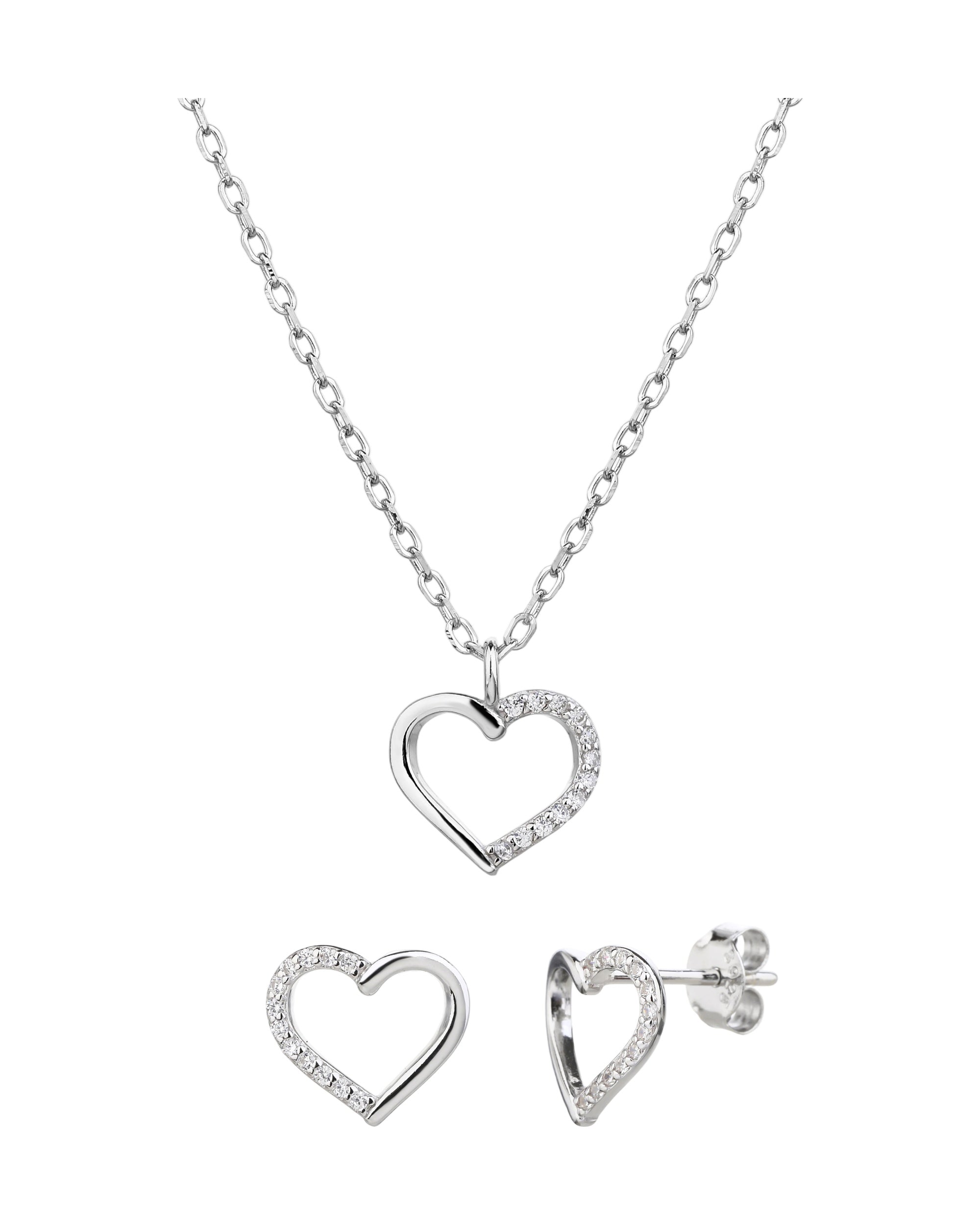 Juego sencillo de corazones con circonia blanca 45+5cm en rodizado