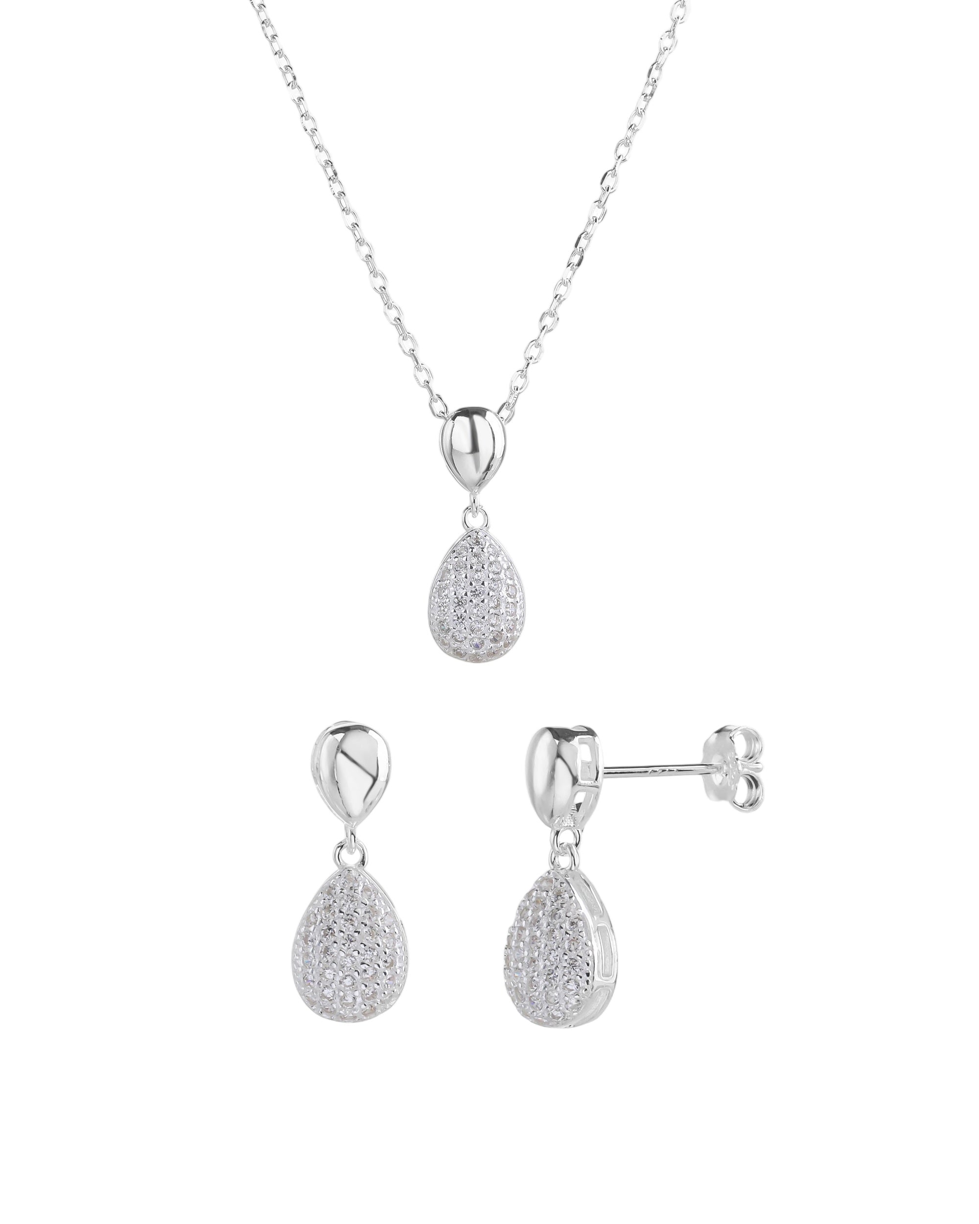 Juego gota lisa y con circonia blanca 45+5cm en plateado