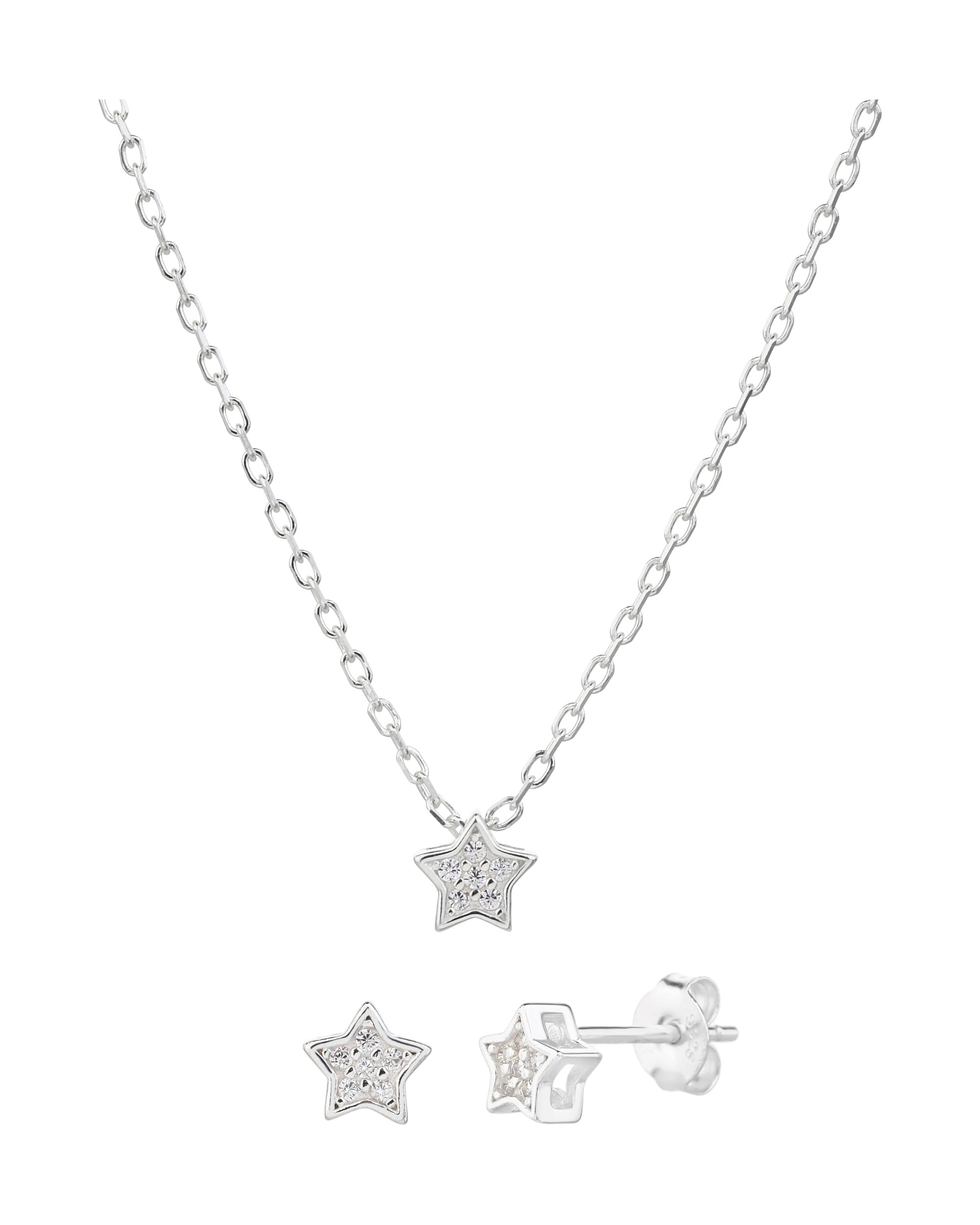 Juego sencillo de estrellas con circonia blanca 45+5cm en plateado