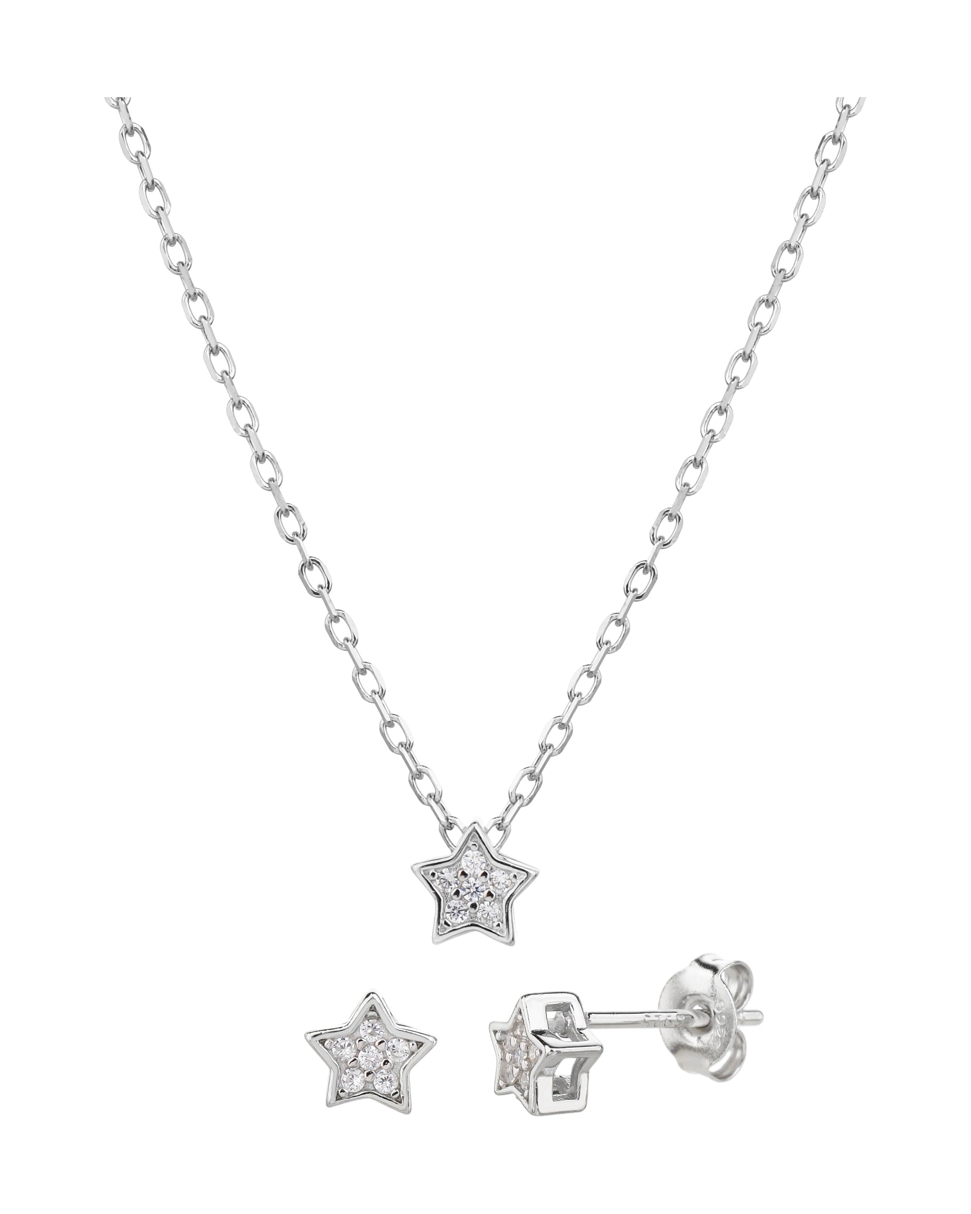 Juego sencillo de estrellas con circonia blanca 45+5cm en rodizado