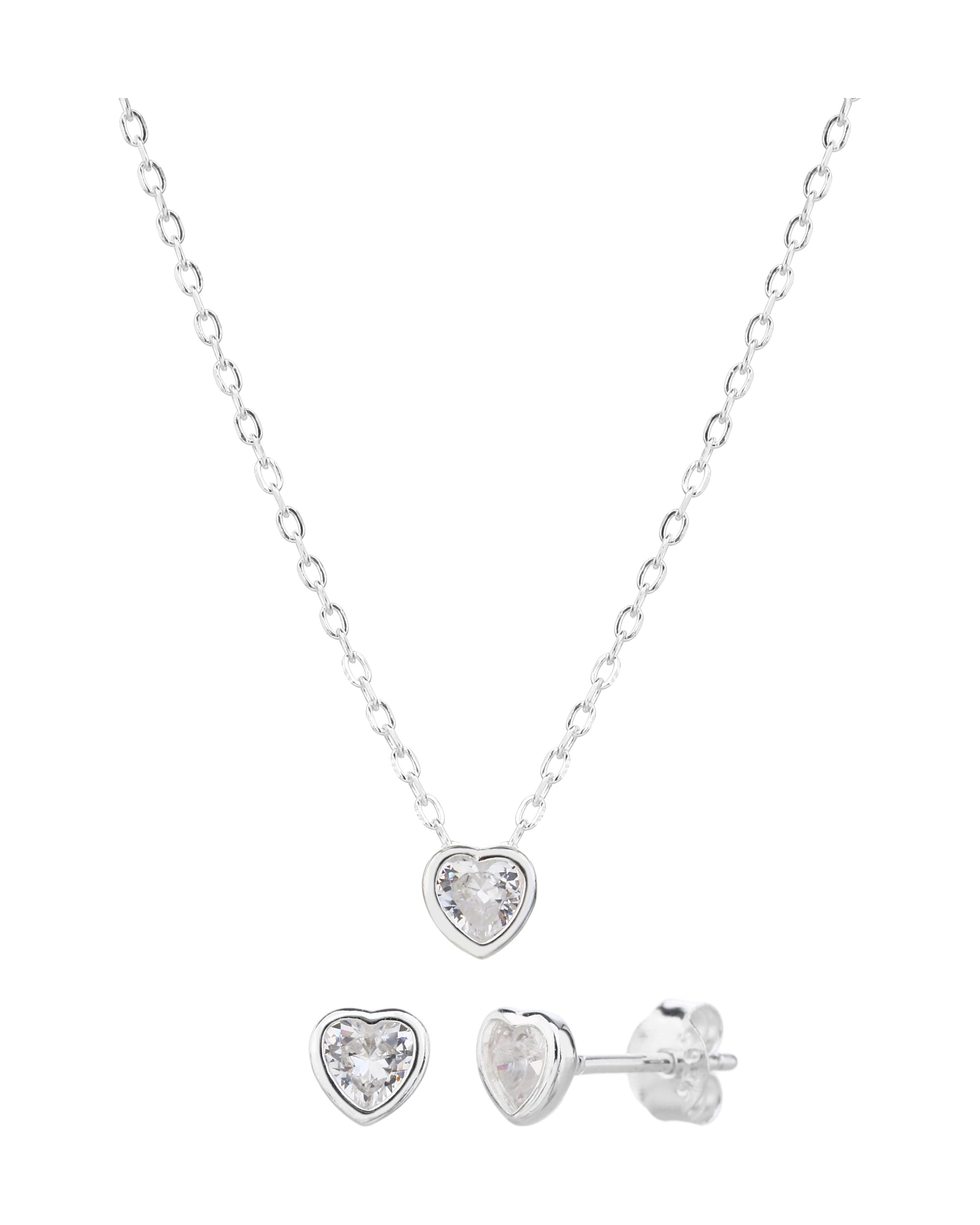 Juego sencillo de corazones con circonia blanca 45+5cm en plateado