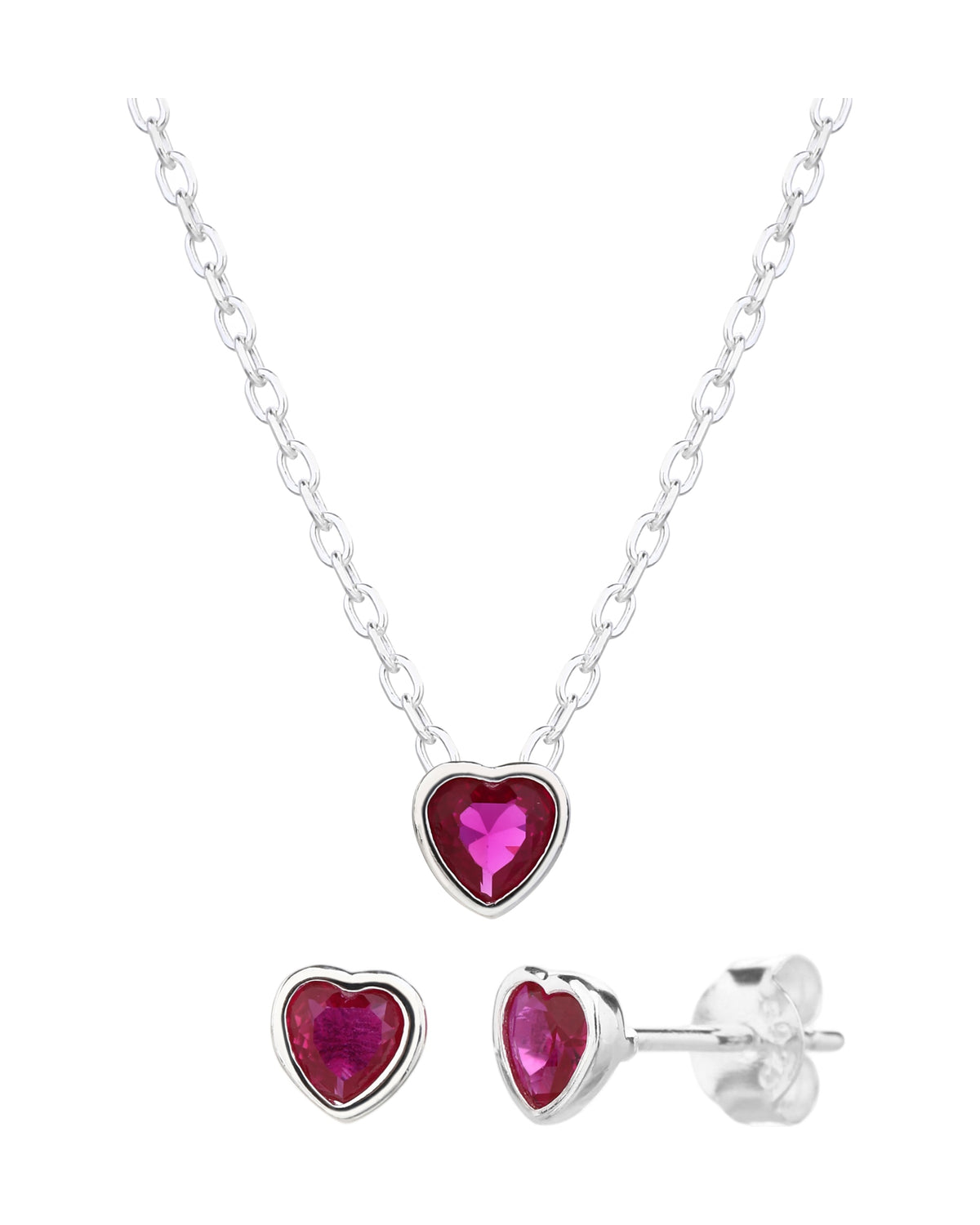 Juego sencillo de corazones con circonia 45+5cm en plateado