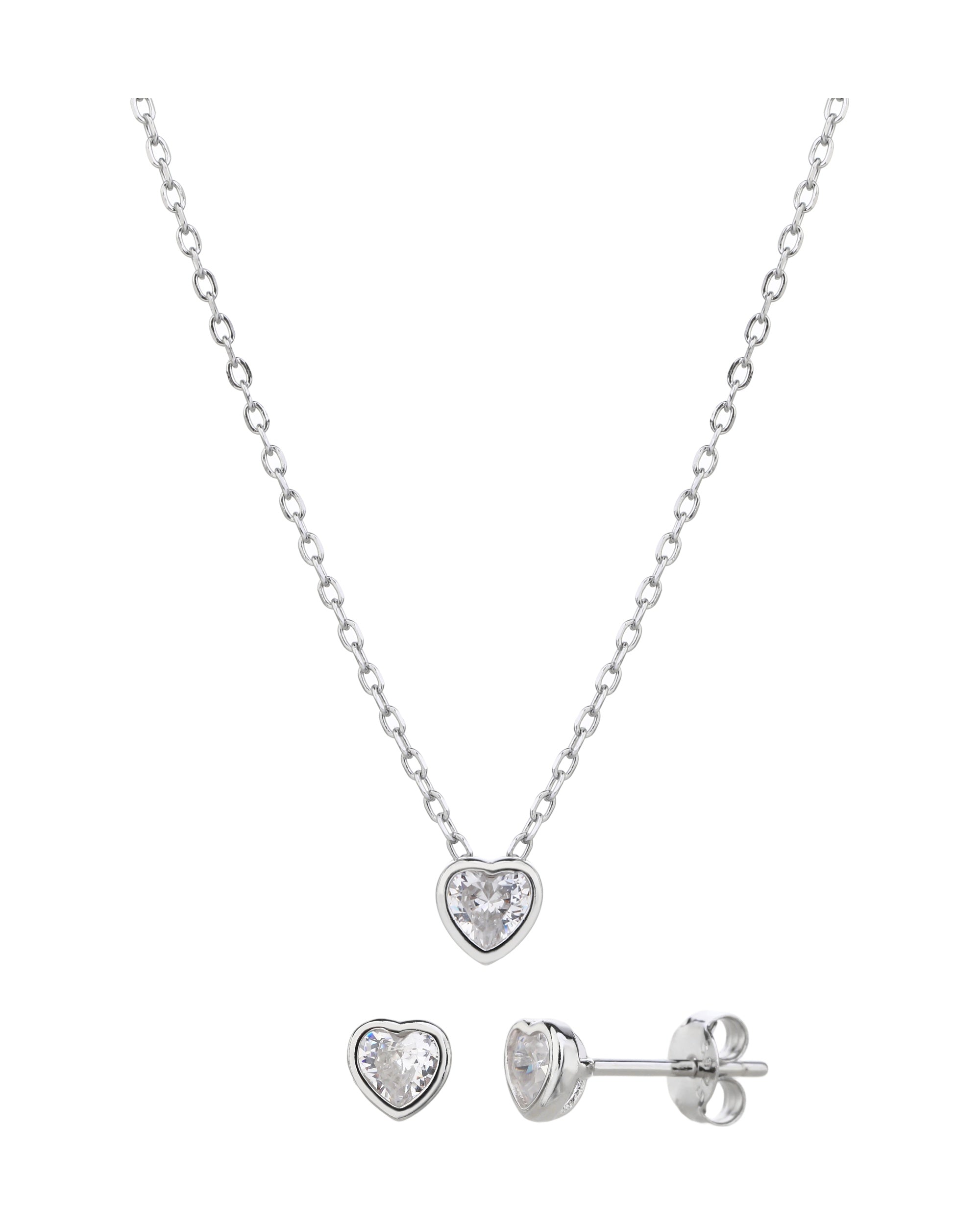 Juego sencillo de corazones con circonia blanca 45+5cm en rodizado