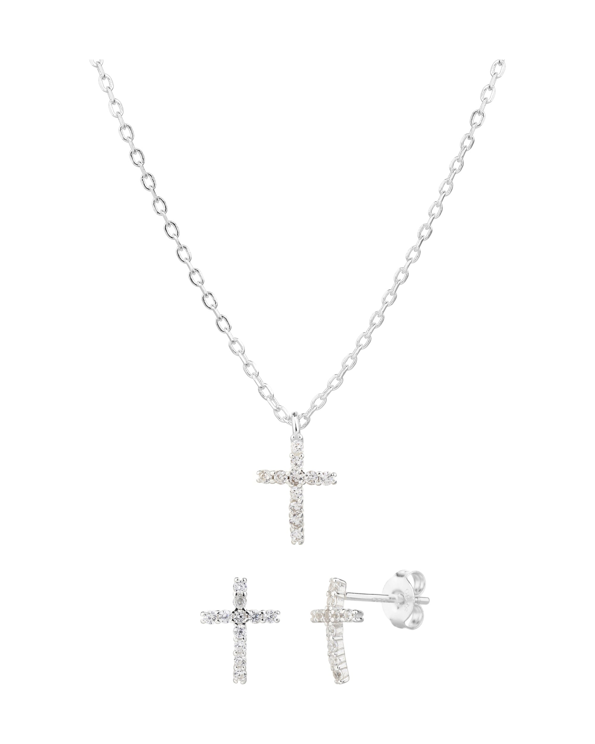 Juego sencillo de Cruces con circonia blanca 45+5cm en plateado