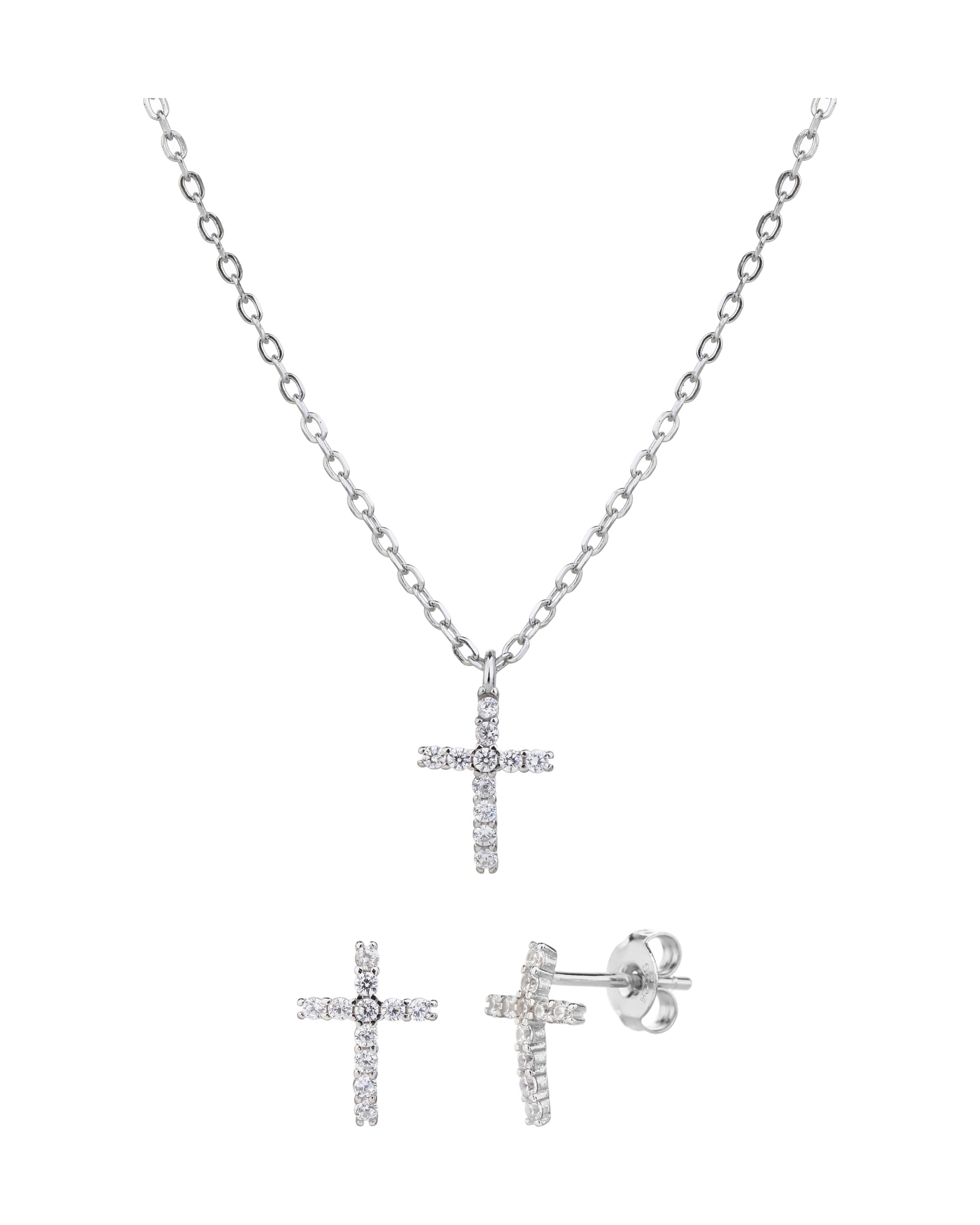 Juego sencillo de Cruces con circonia blanca 45+5cm en rodizado