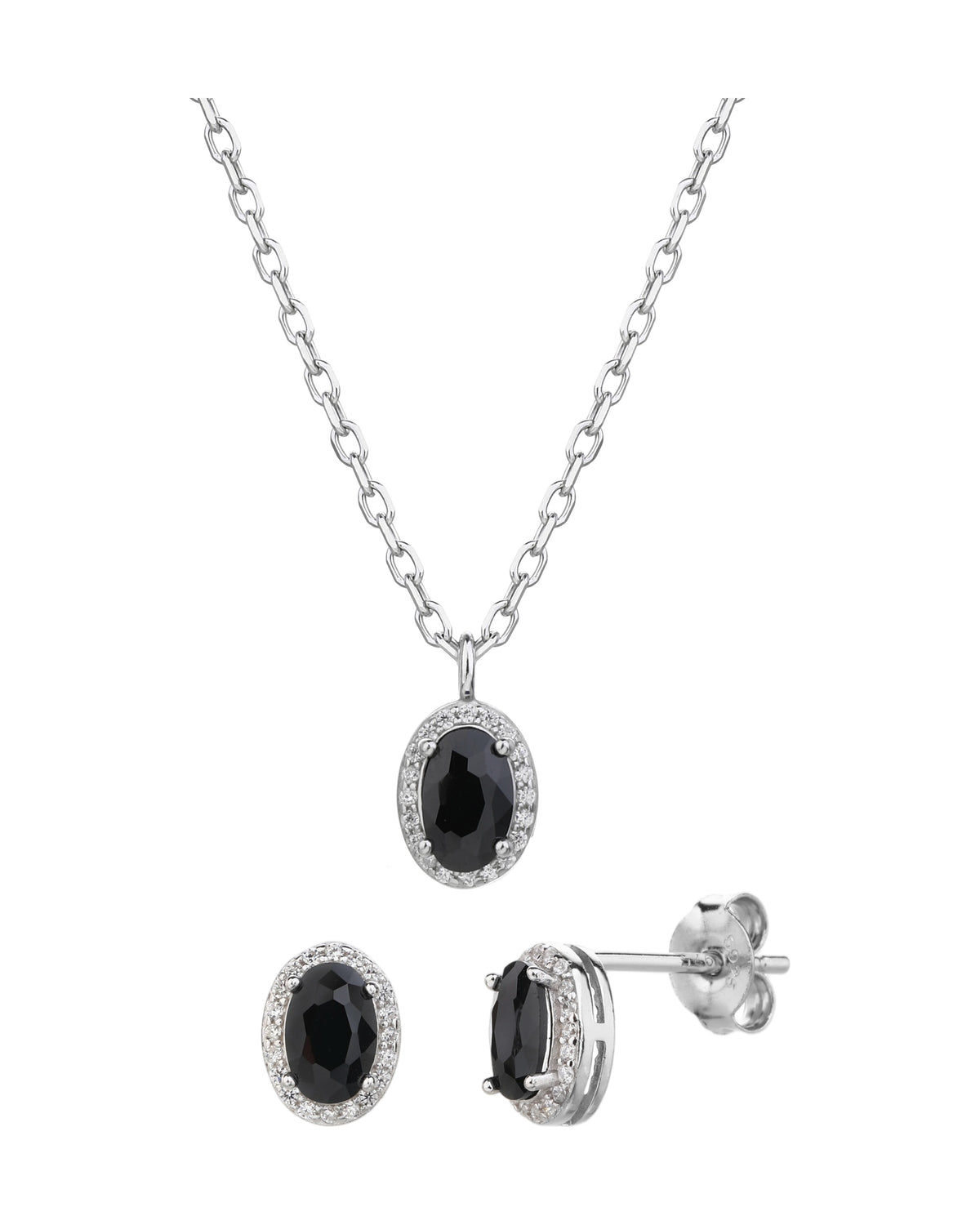 Juego collar y aretes de oval con circonia de 45+5cm en rodizado