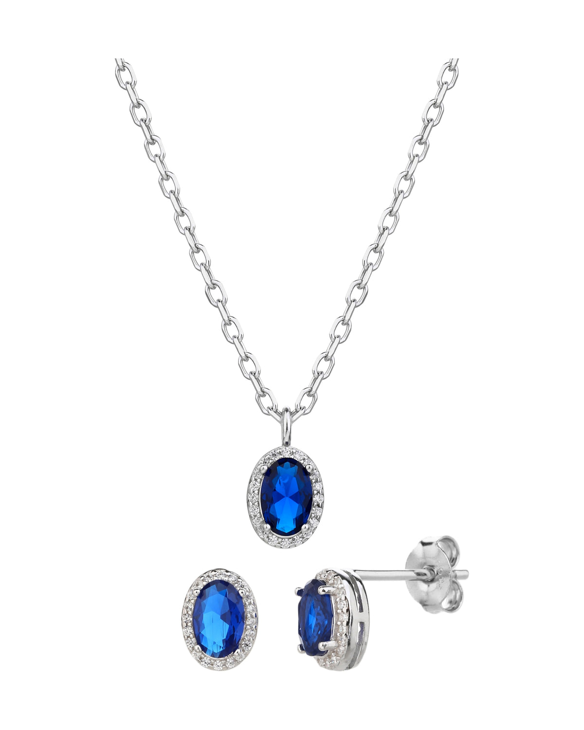 Juego collar y aretes de oval con circonia de 45+5cm en rodizado