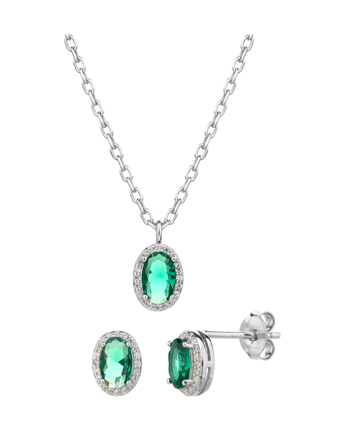 Juego collar y aretes de oval con circonia de 45+5cm en rodizado